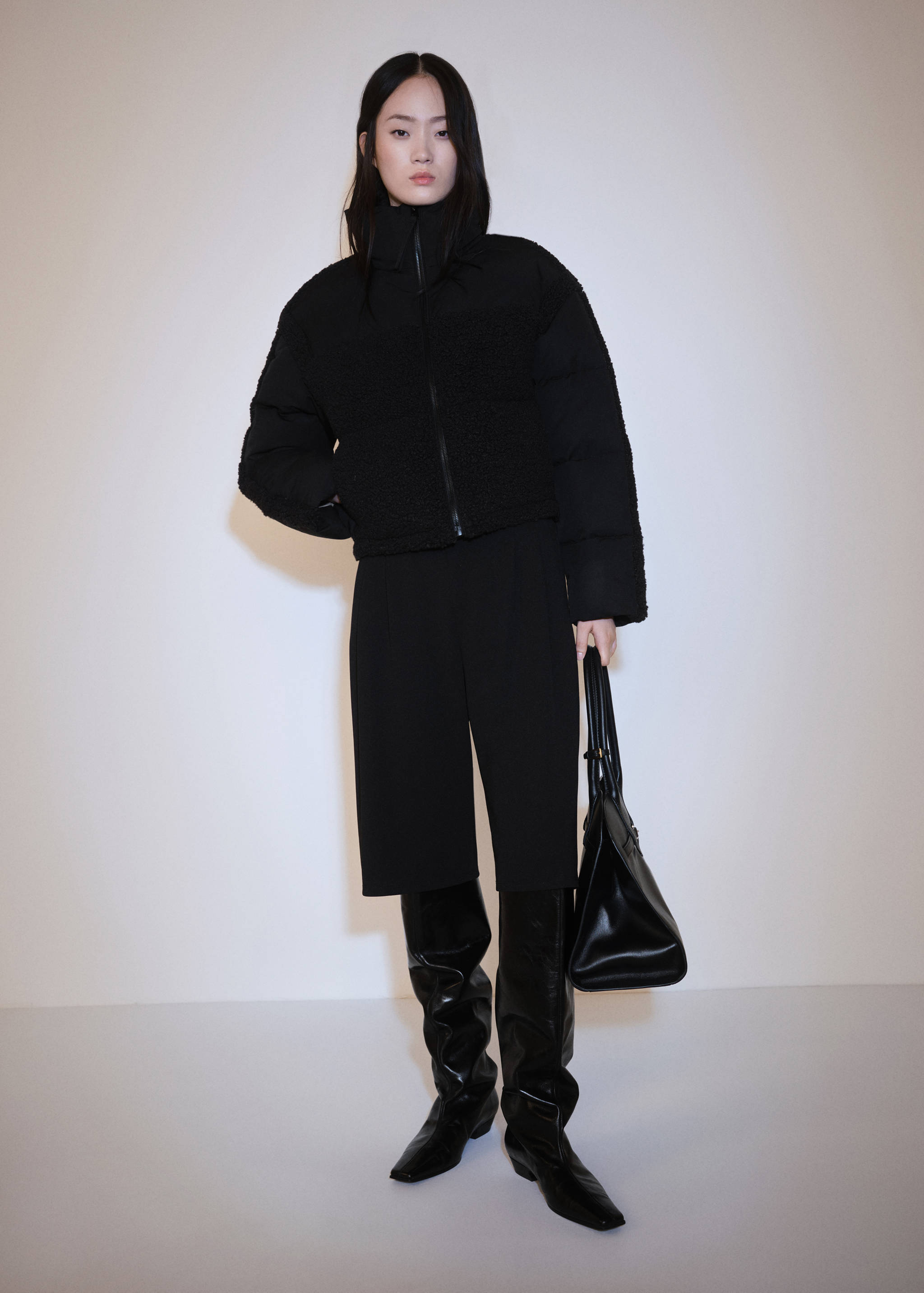 Padded anorak with bouclé panels - General plane