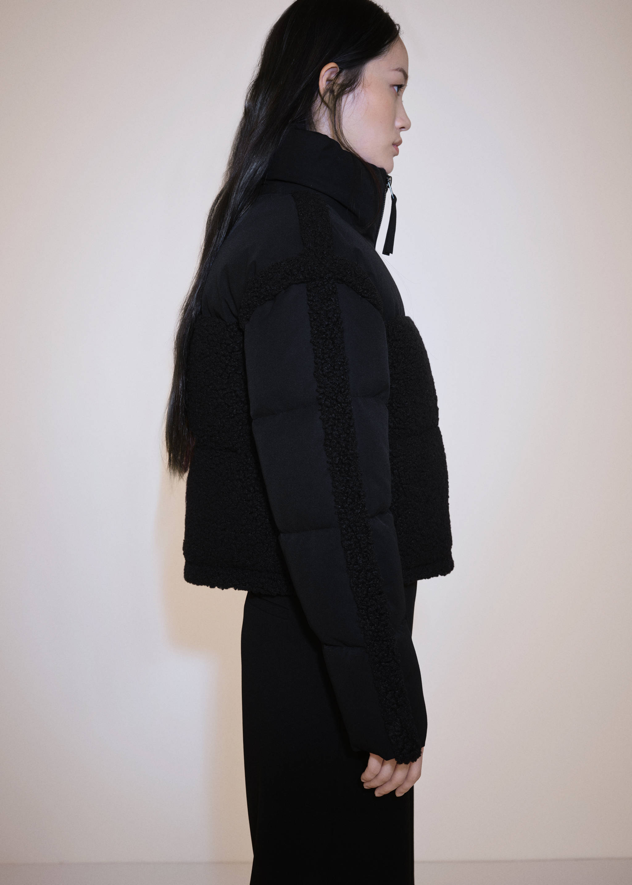 Padded anorak with bouclé panels - Medium plane