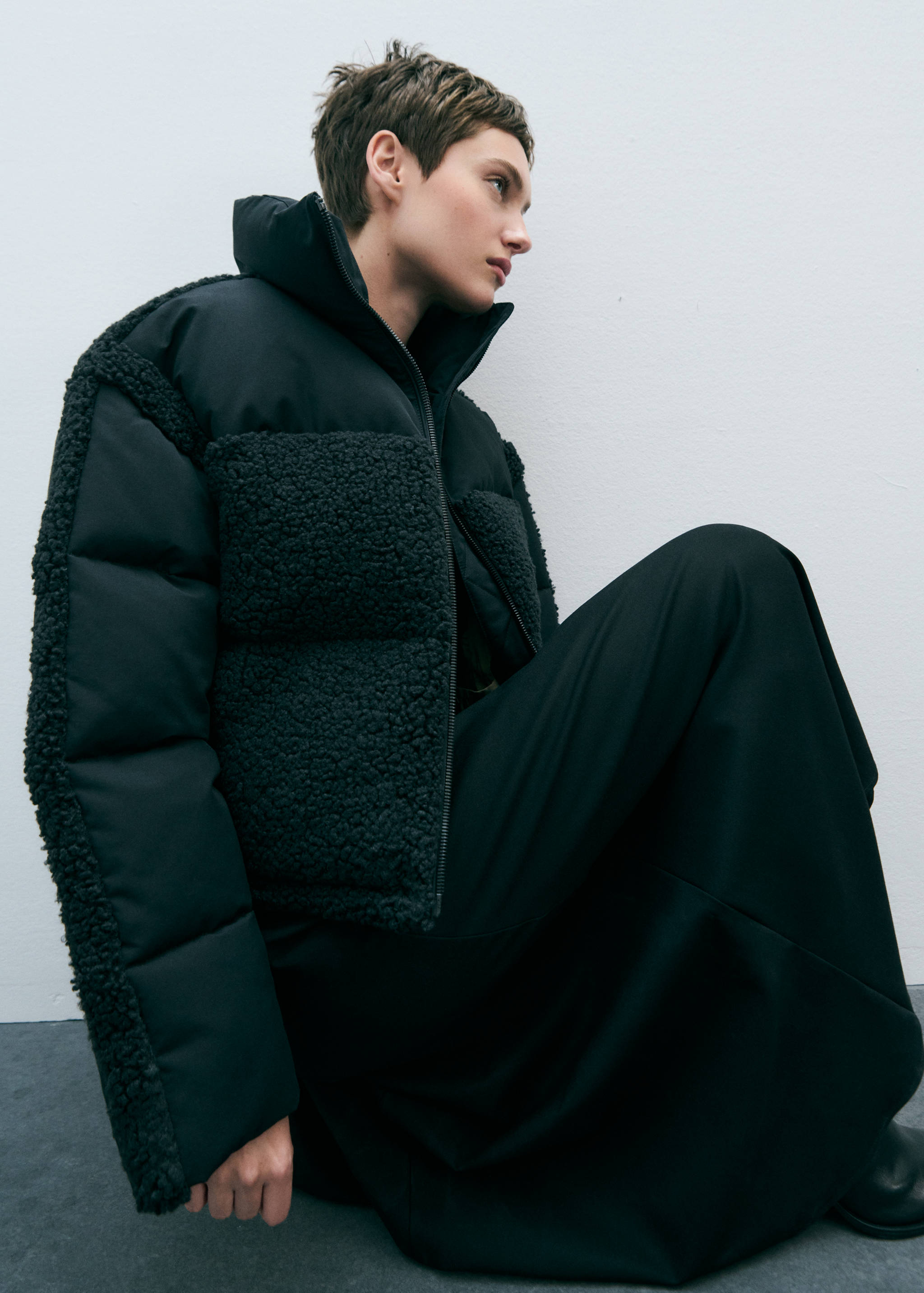 Padded anorak with bouclé panels - Details of the article 7