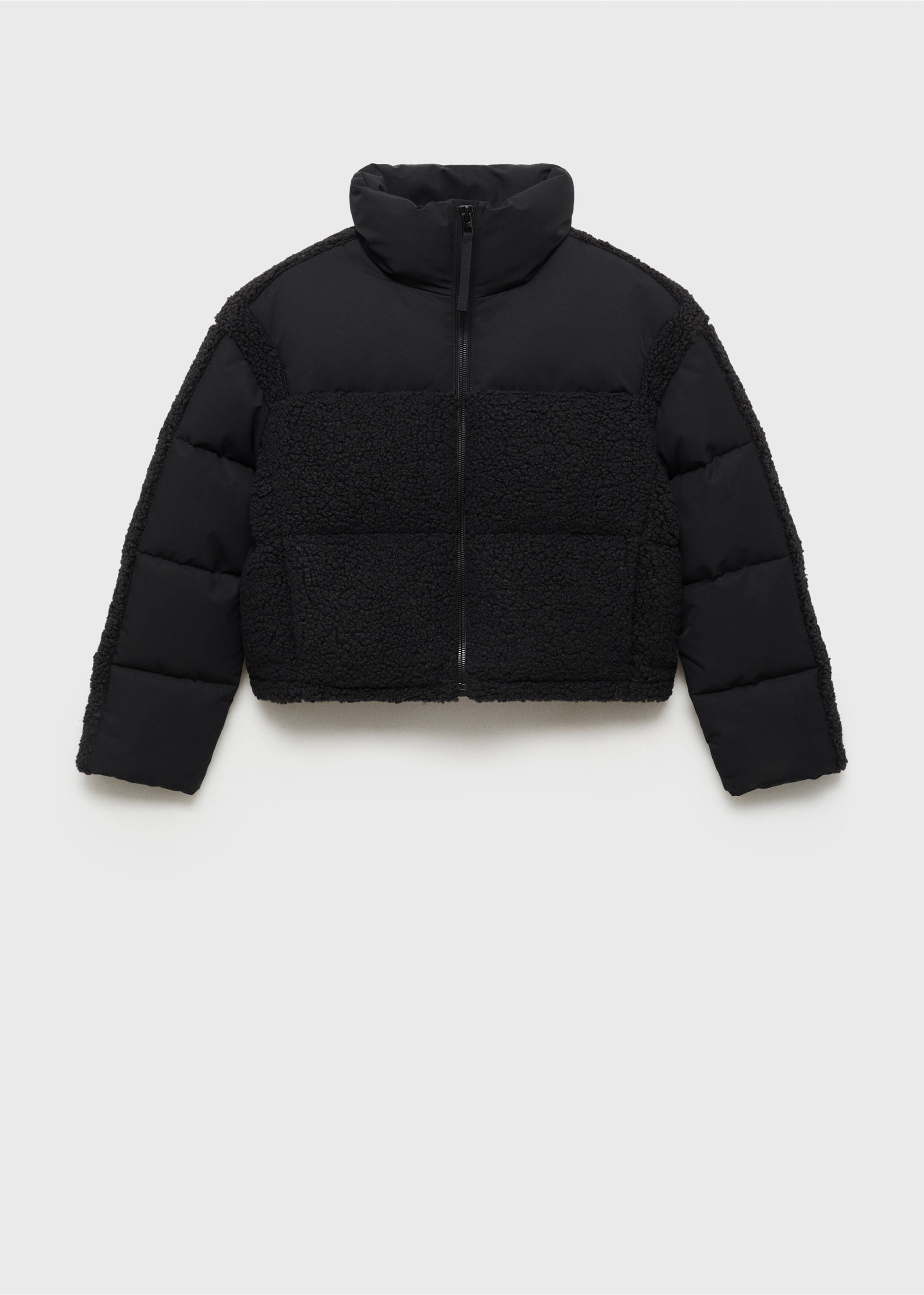 Padded anorak with bouclé panels - Article without model, Black. Ref: 77047663-00.