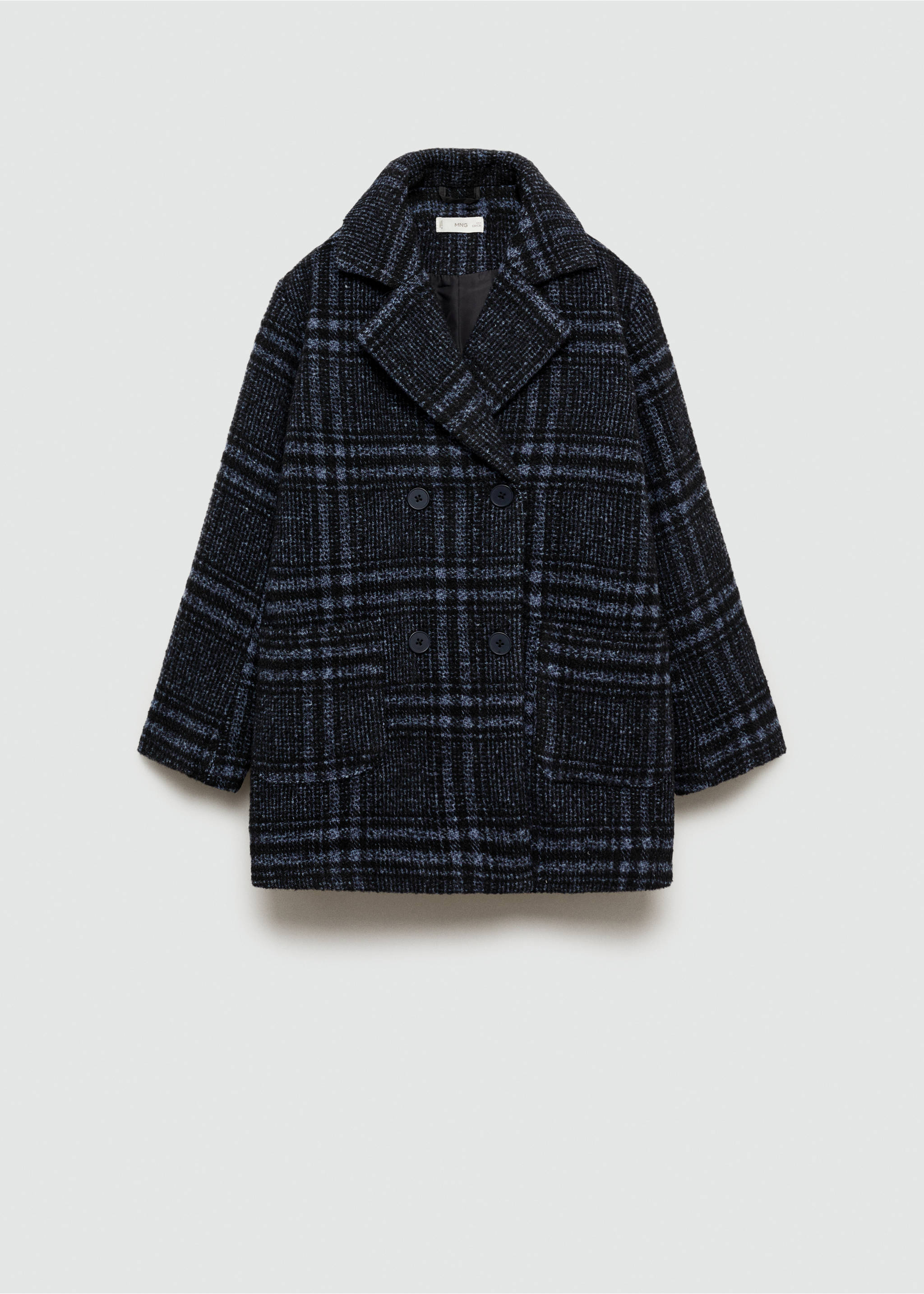 Checked wool-blend coat - Article without model, Blue. Ref: 77047677-00.