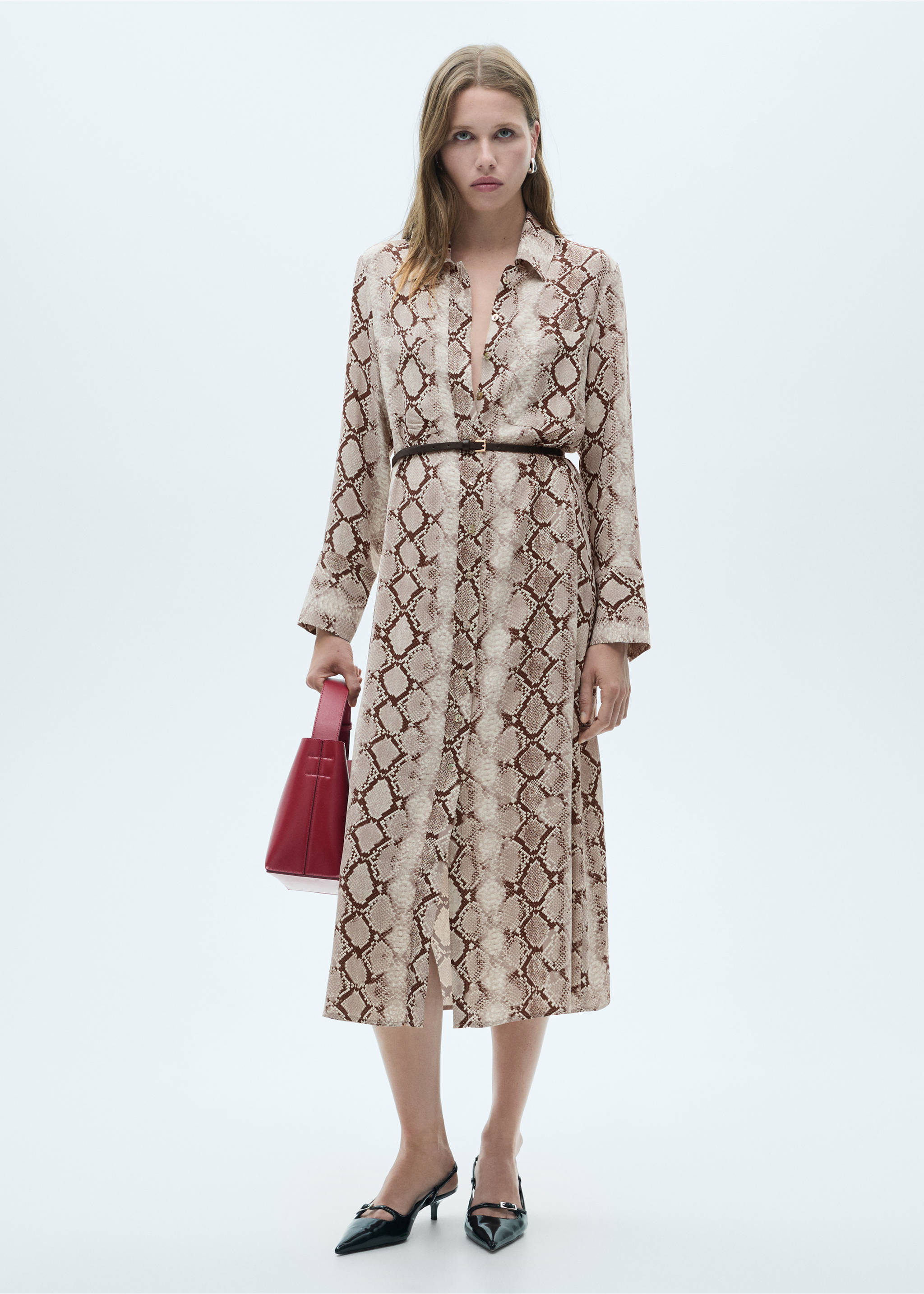 Robe chemisier en imprimé serpent - Plan général, Marron. Ref: 77047686-00.