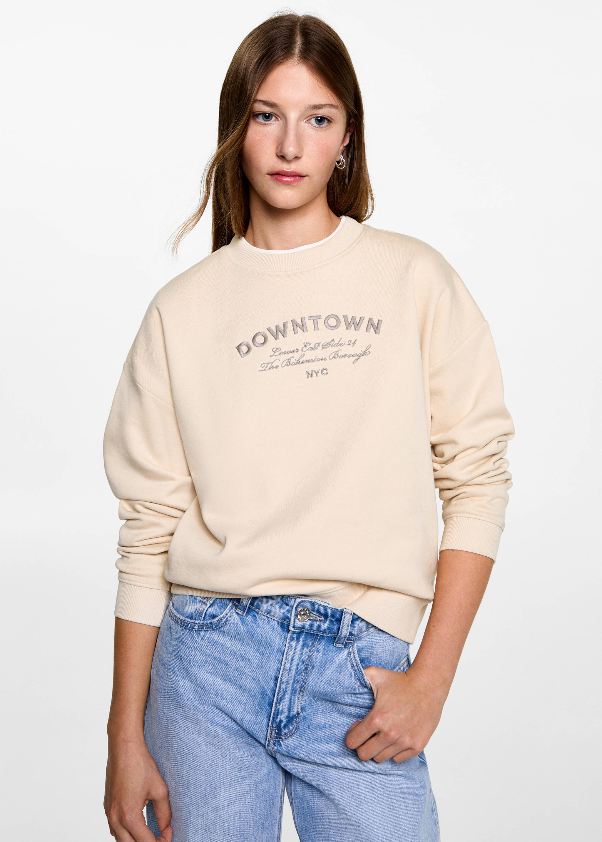 Sweat-shirt coton détails brodés - Plan moyen