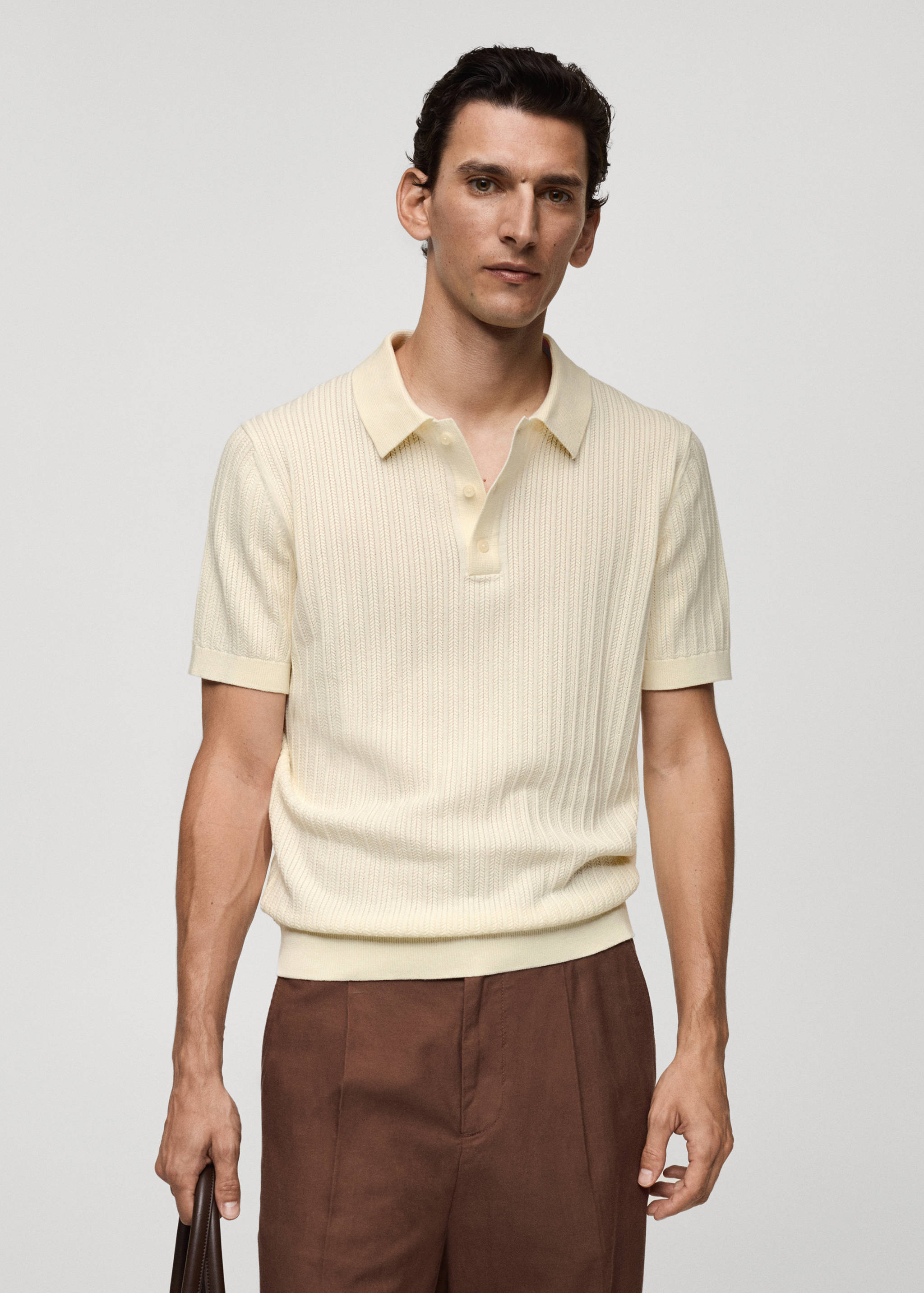 Fine-knit herringbone polo shirt - Medium plane