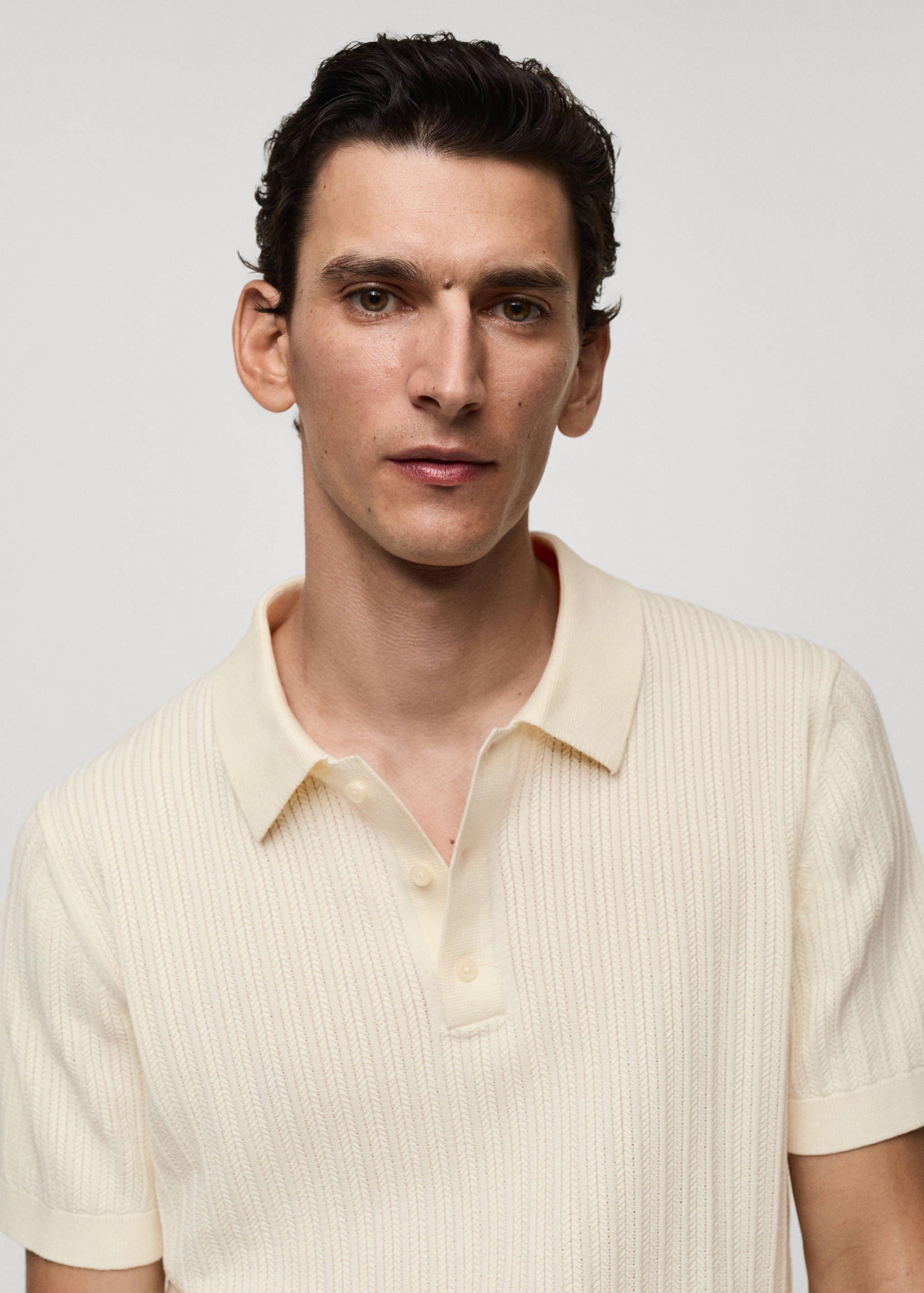 Fine-knit herringbone polo shirt - Details of the article 1