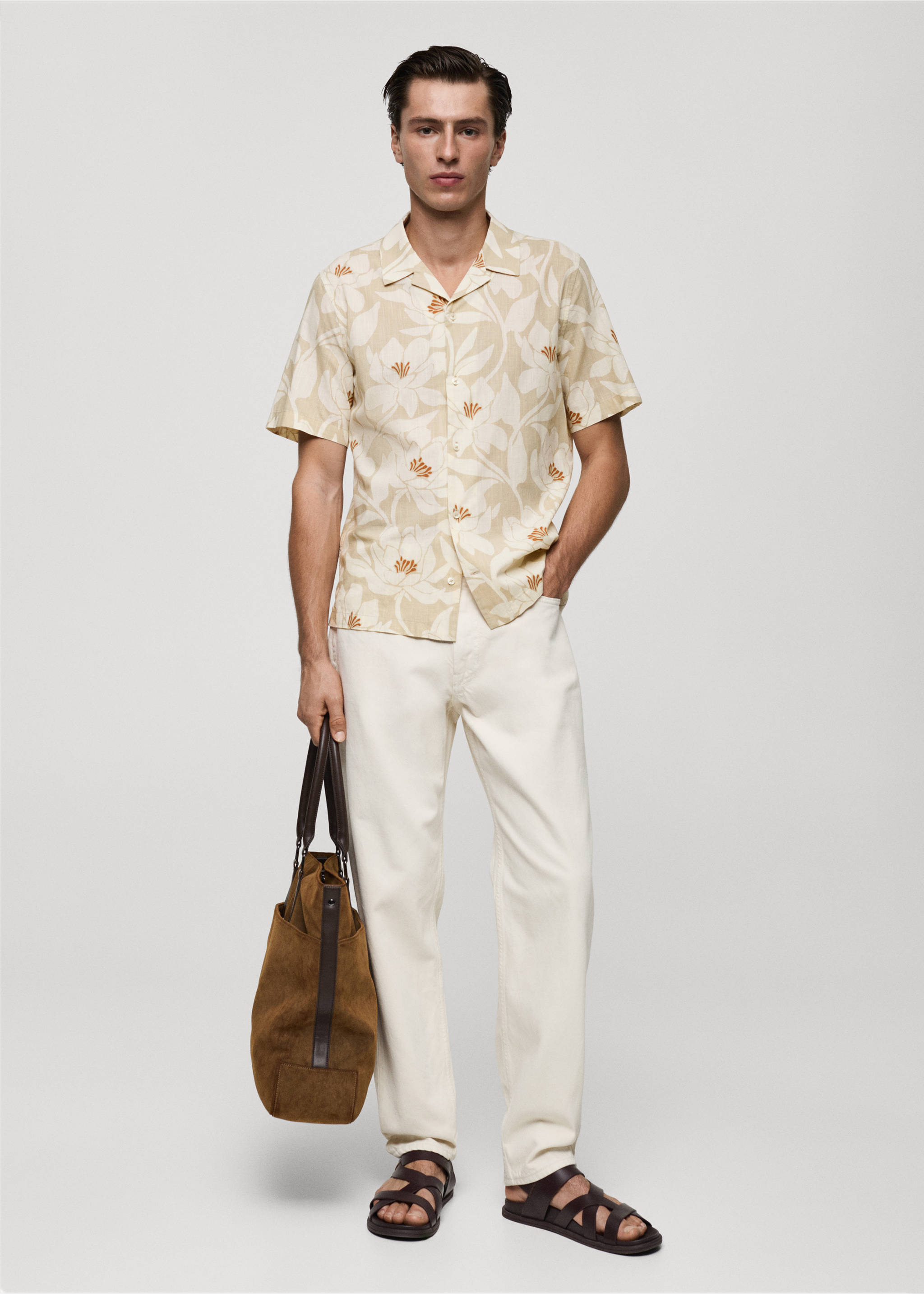 100% cotton Hawaiian-print shirt - General plane, Ecru. Ref: 77047701-00.