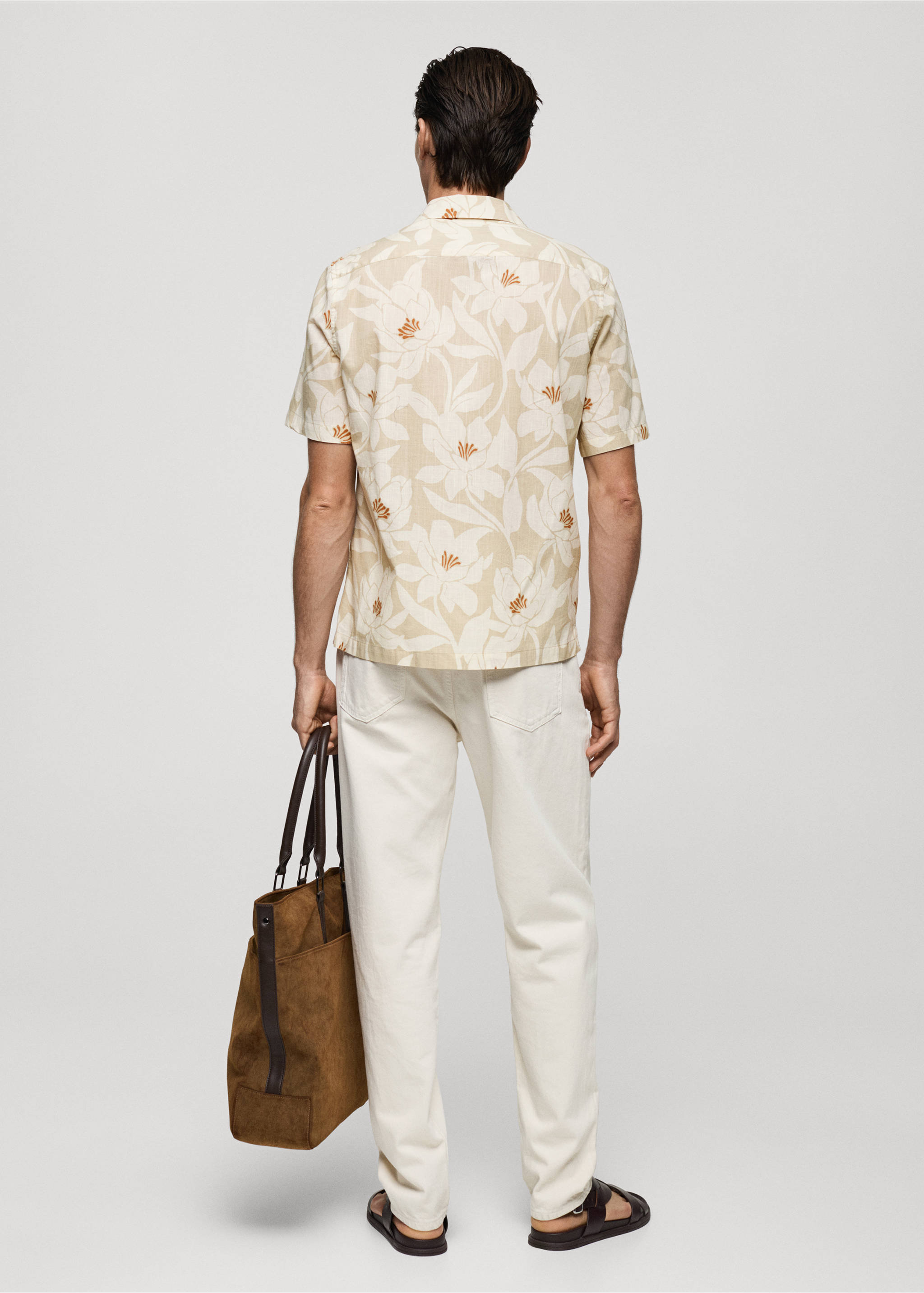 100% cotton Hawaiian-print shirt - Reverse of the article, Ecru. Ref: 77047701-00.