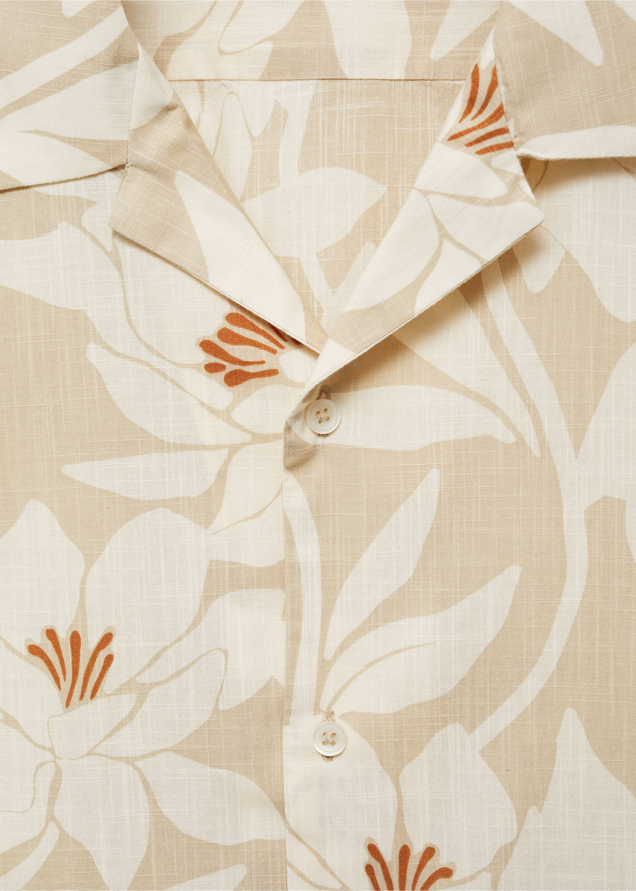 100% cotton Hawaiian-print shirt - Details of the article 8, Ecru. Ref: 77047701-00.
