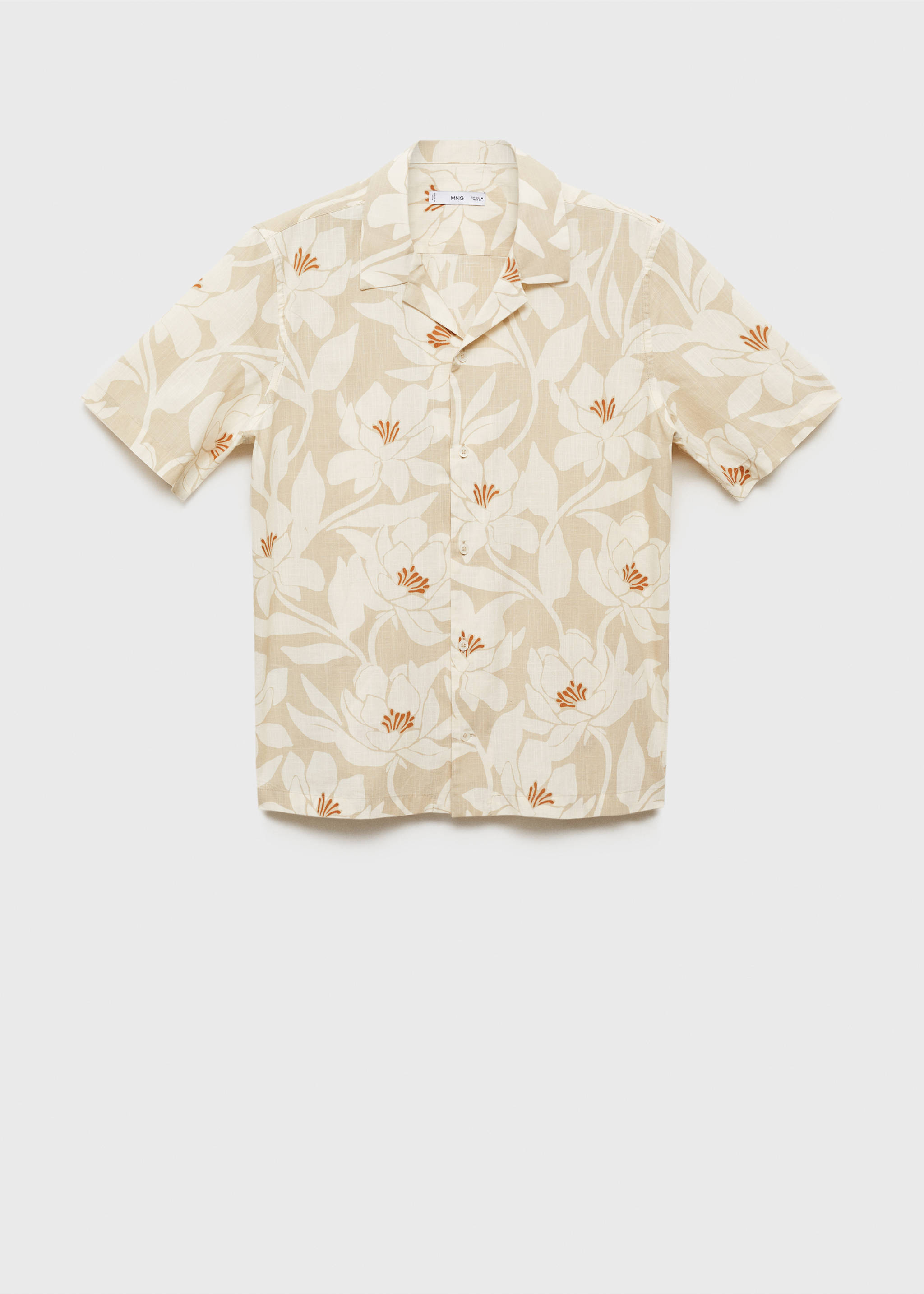 100% cotton Hawaiian-print shirt - Article without model, Ecru. Ref: 77047701-00.