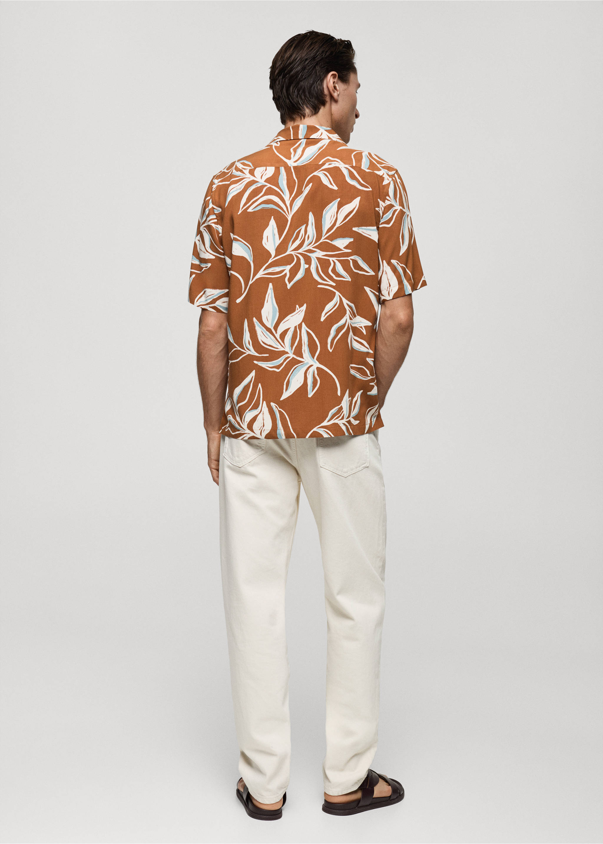 Regular-fit Hawaiian-print shirt - Reverse of the article, Brown. Ref: 77047702-00.