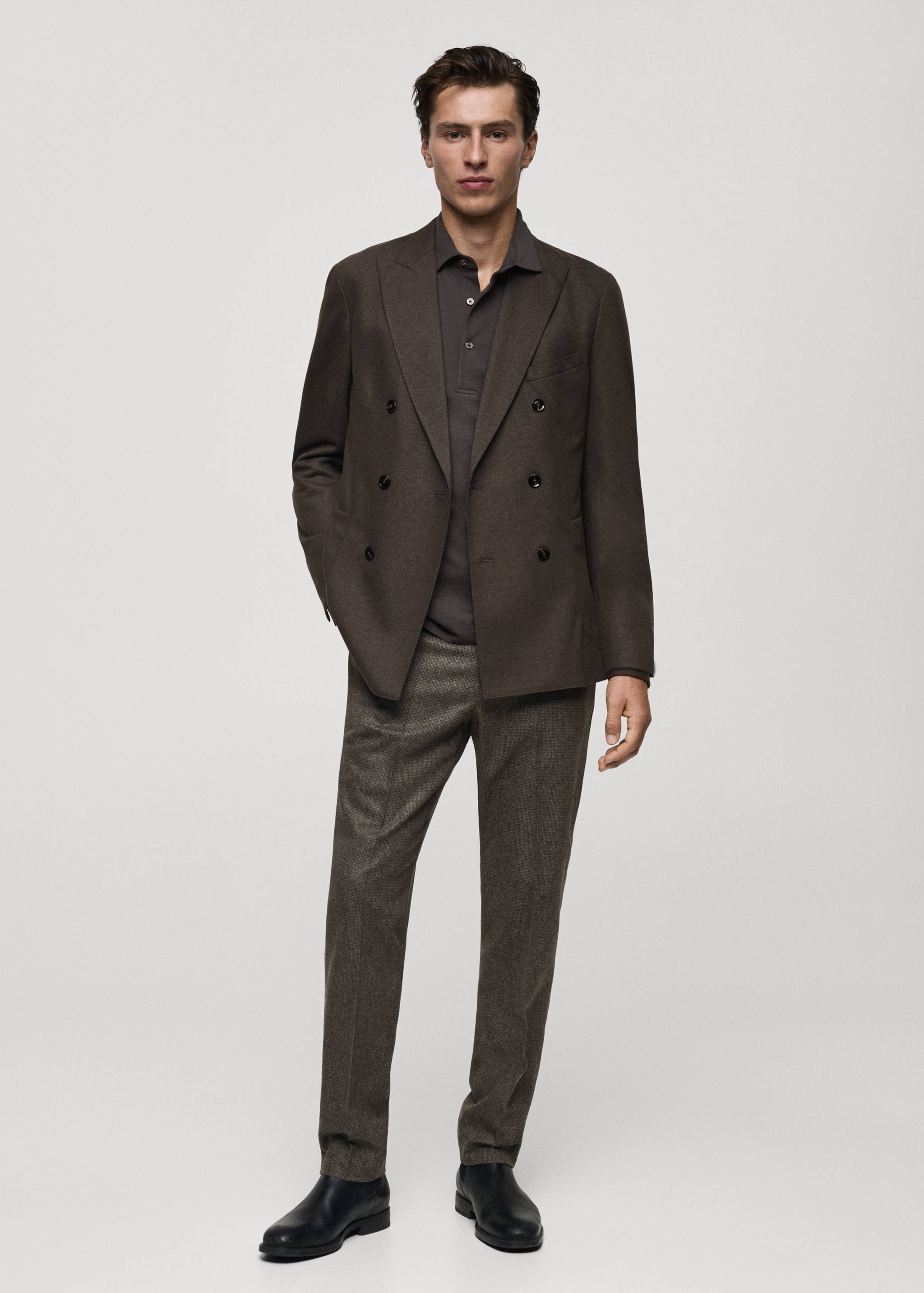 Flannel virgin wool double-breasted jacket - General plane