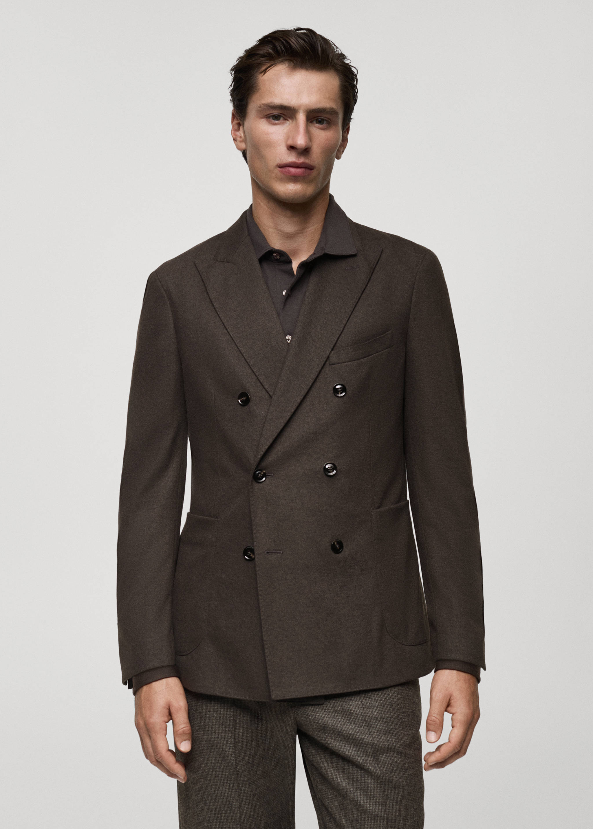 Flannel virgin wool double-breasted jacket - Medium plane