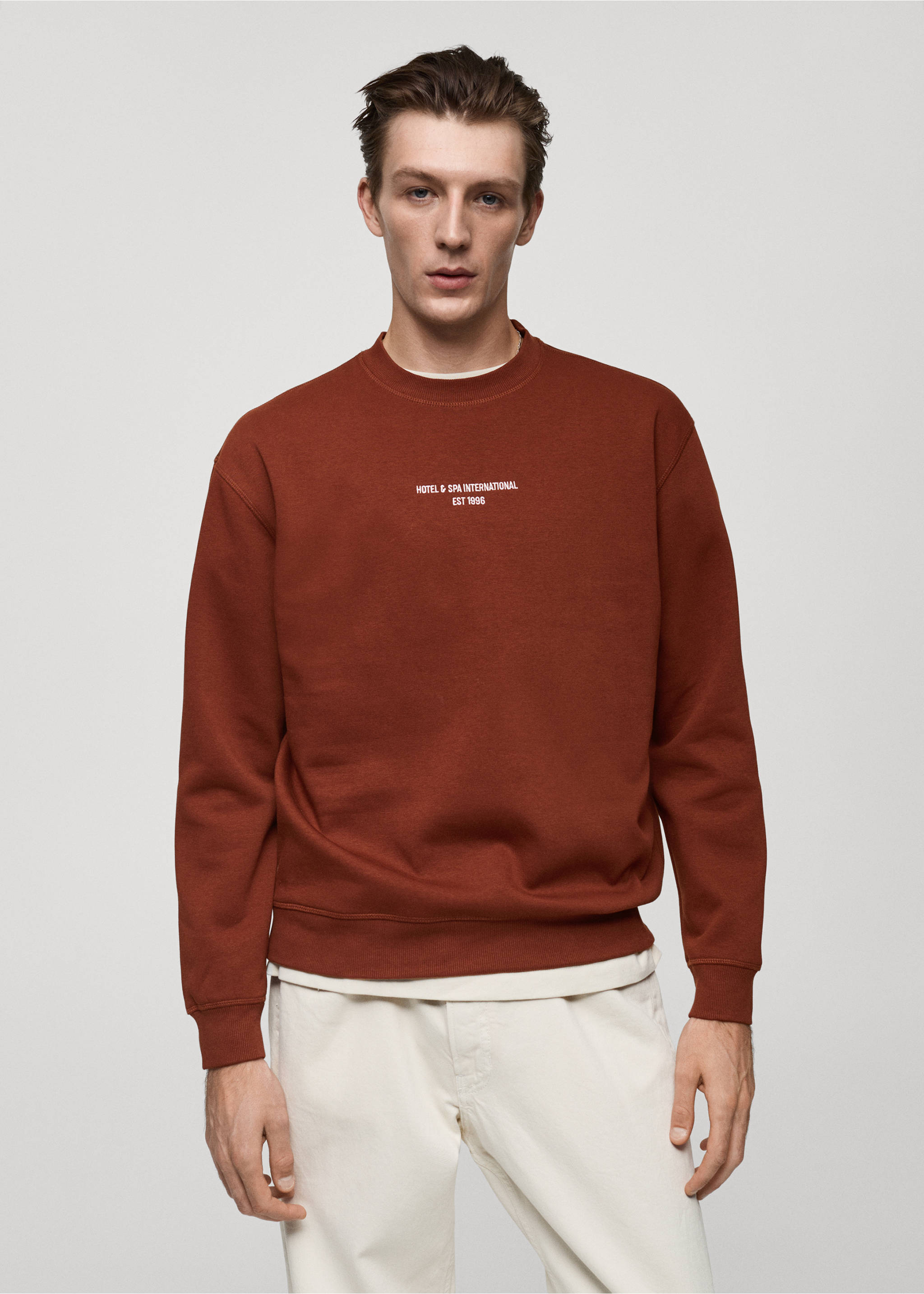 Relaxed-fit sweatshirt with text print - Medium plane, Burnt Orange. Ref: 77047922-00.