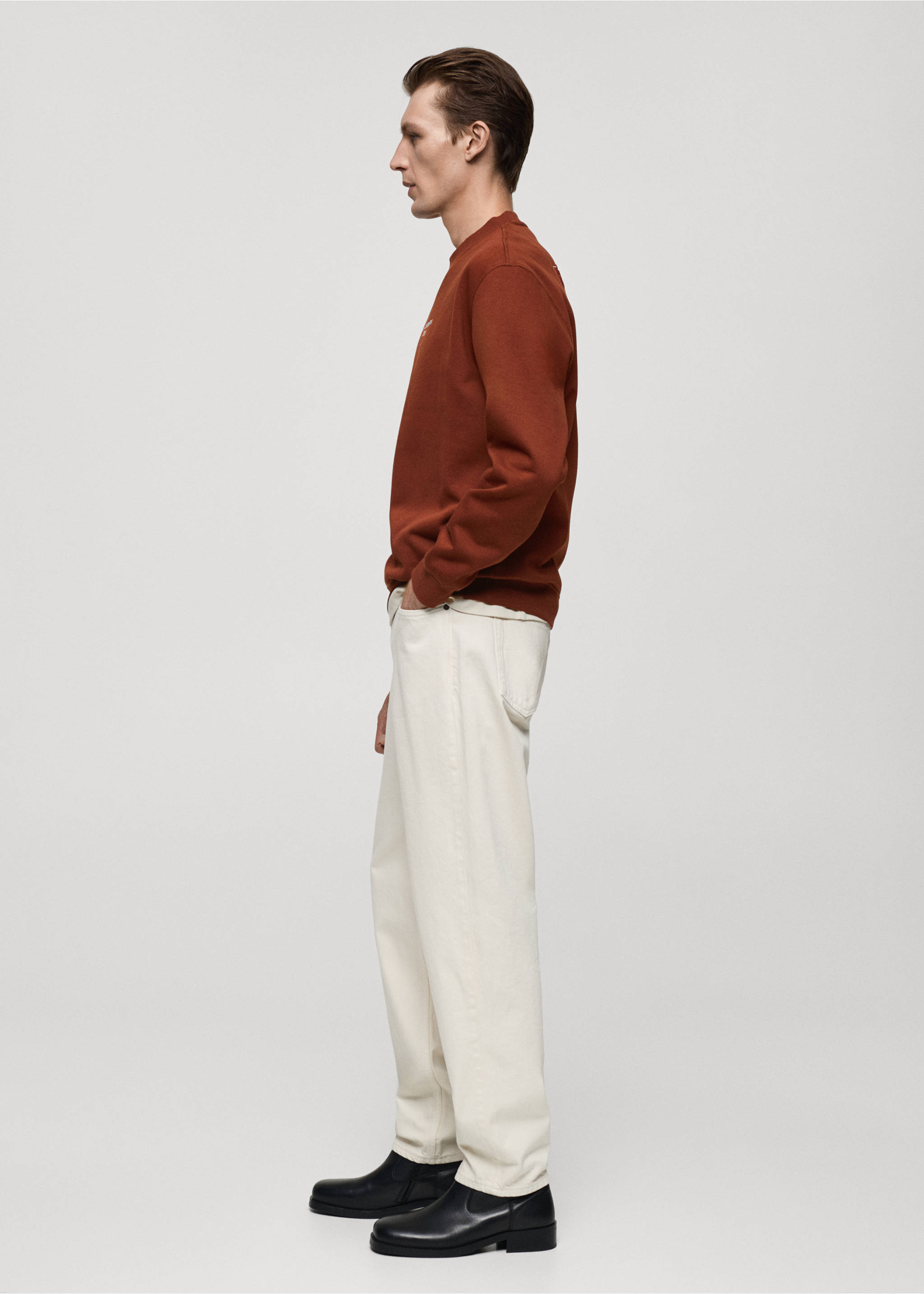Relaxed-fit sweatshirt with text print - Details of the article 2, Burnt Orange. Ref: 77047922-00.