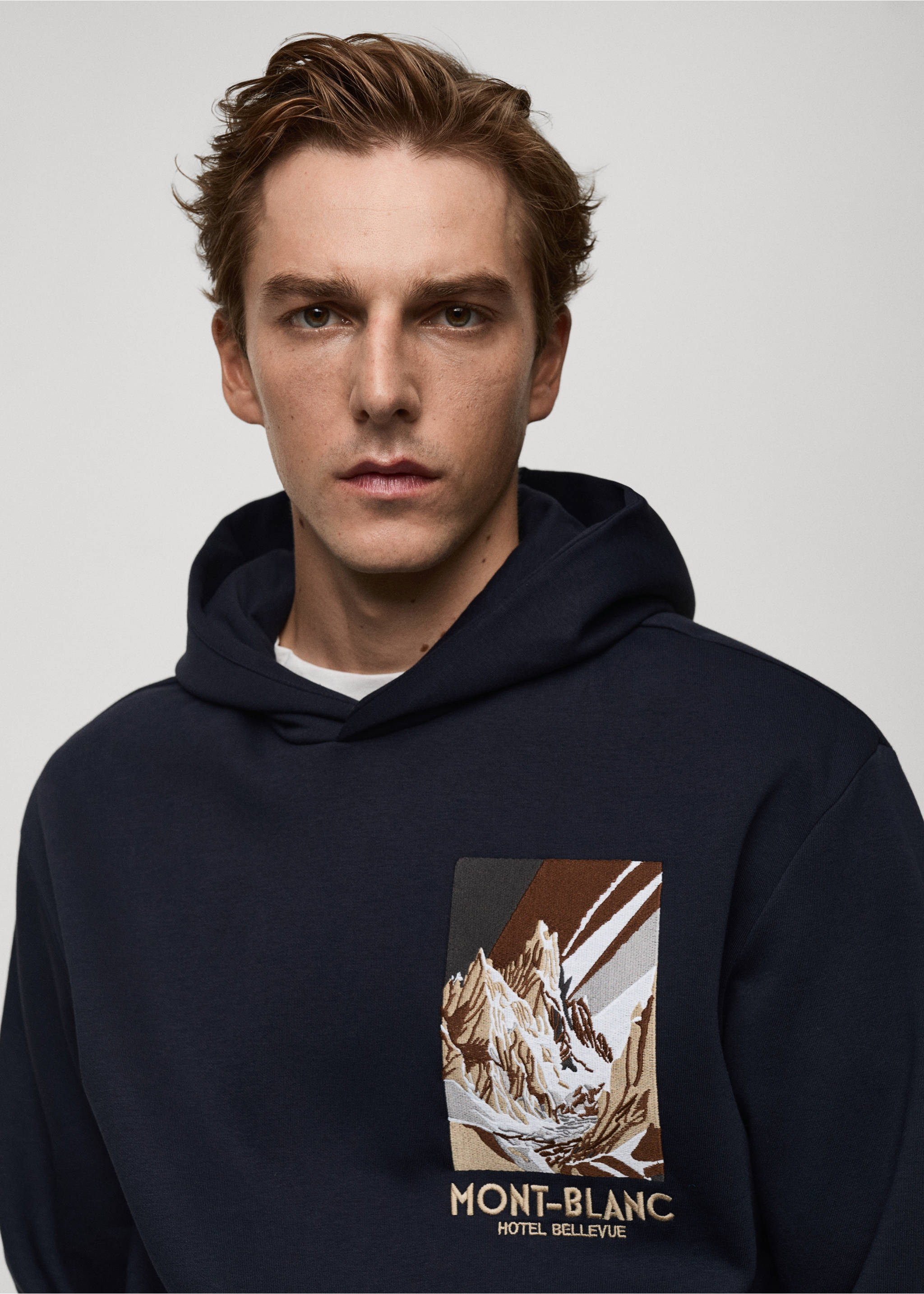 Combined printed cotton sweatshirt - Details of the article 1, Dark Navy. Ref: 77047923-00.