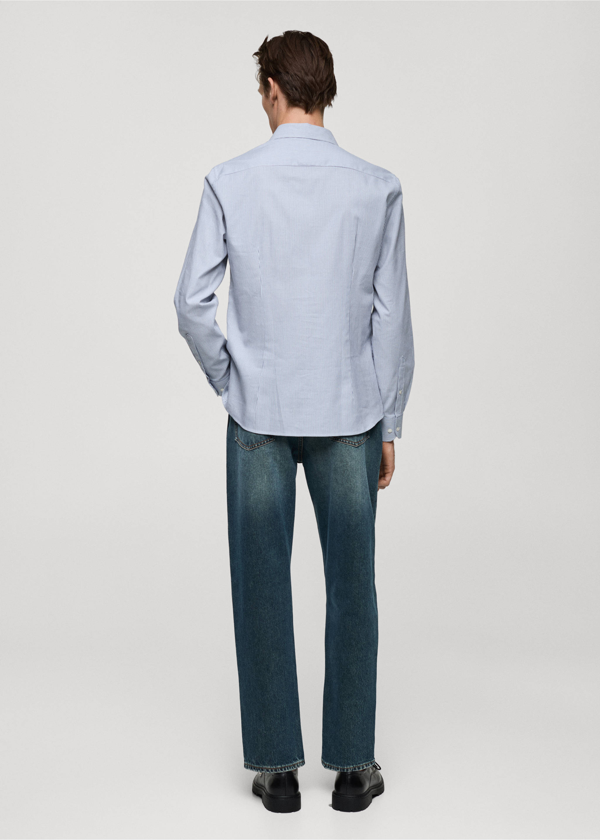 100% cotton flannel stripe shirt - Reverse of the article, Ink Blue. Ref: 77047925-00.