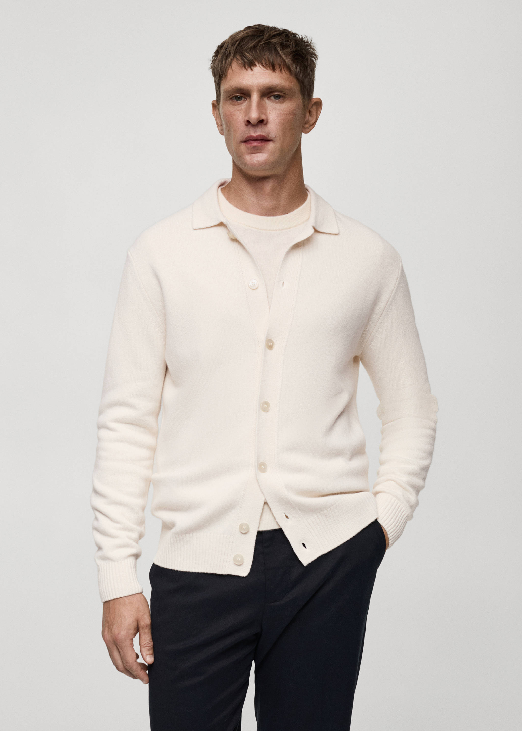 Woll-Cardigan mit Rippmuster - Mittlere Ansicht