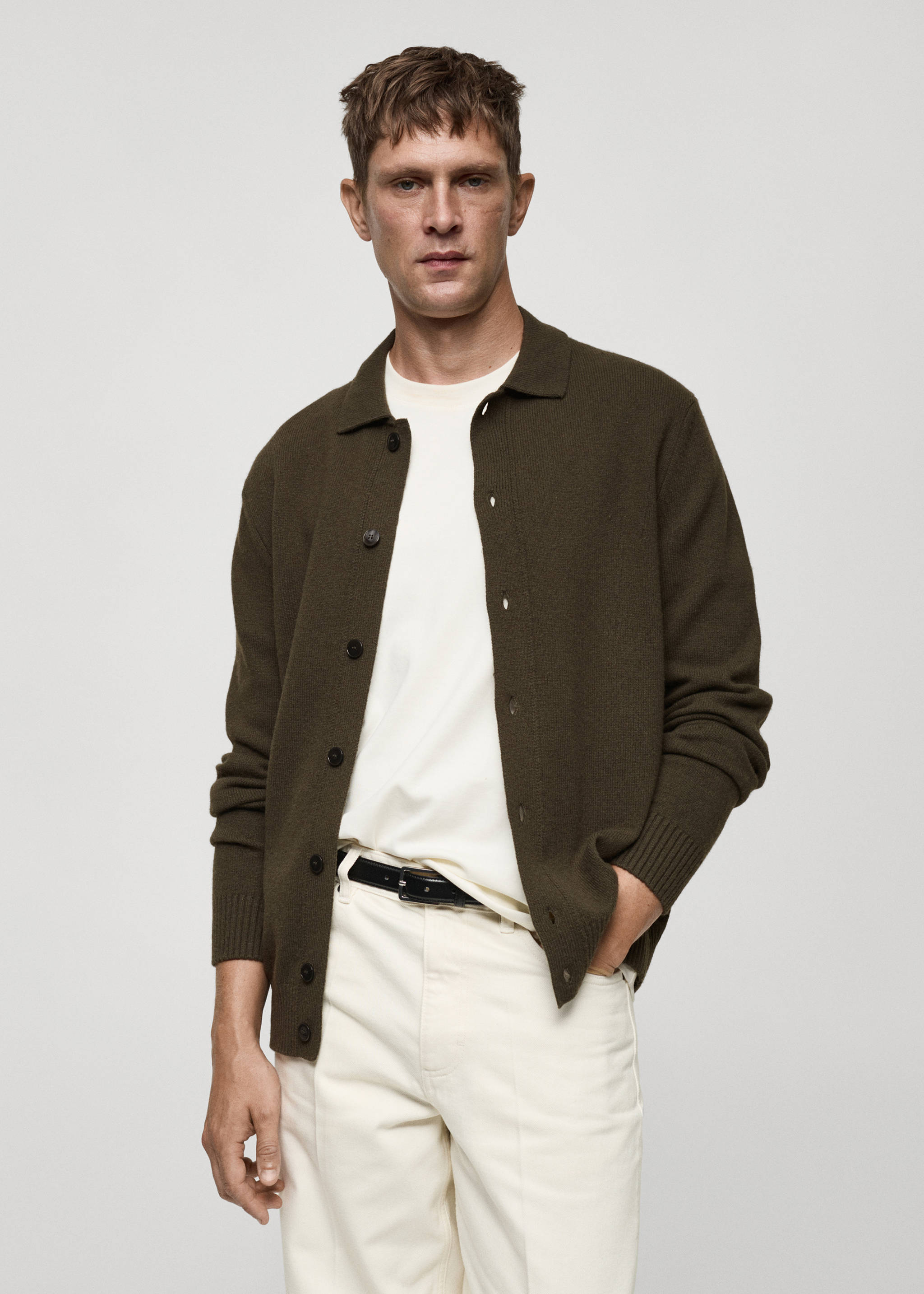 Woll-Cardigan mit Rippmuster - Mittlere Ansicht