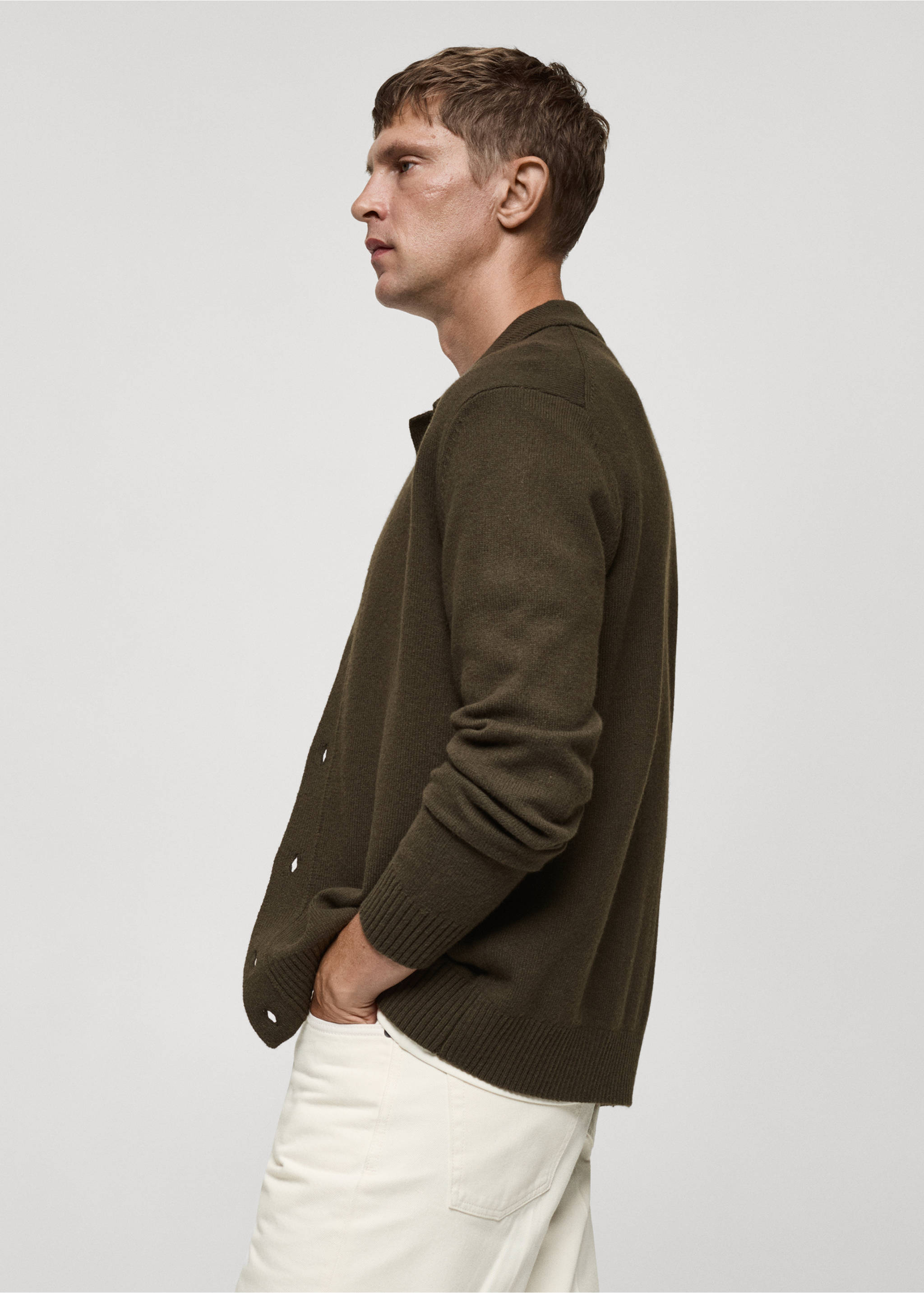 Cárdigan lana punto canalé - Detalle del artículo 2, Khaki. Ref: 77047928-00.