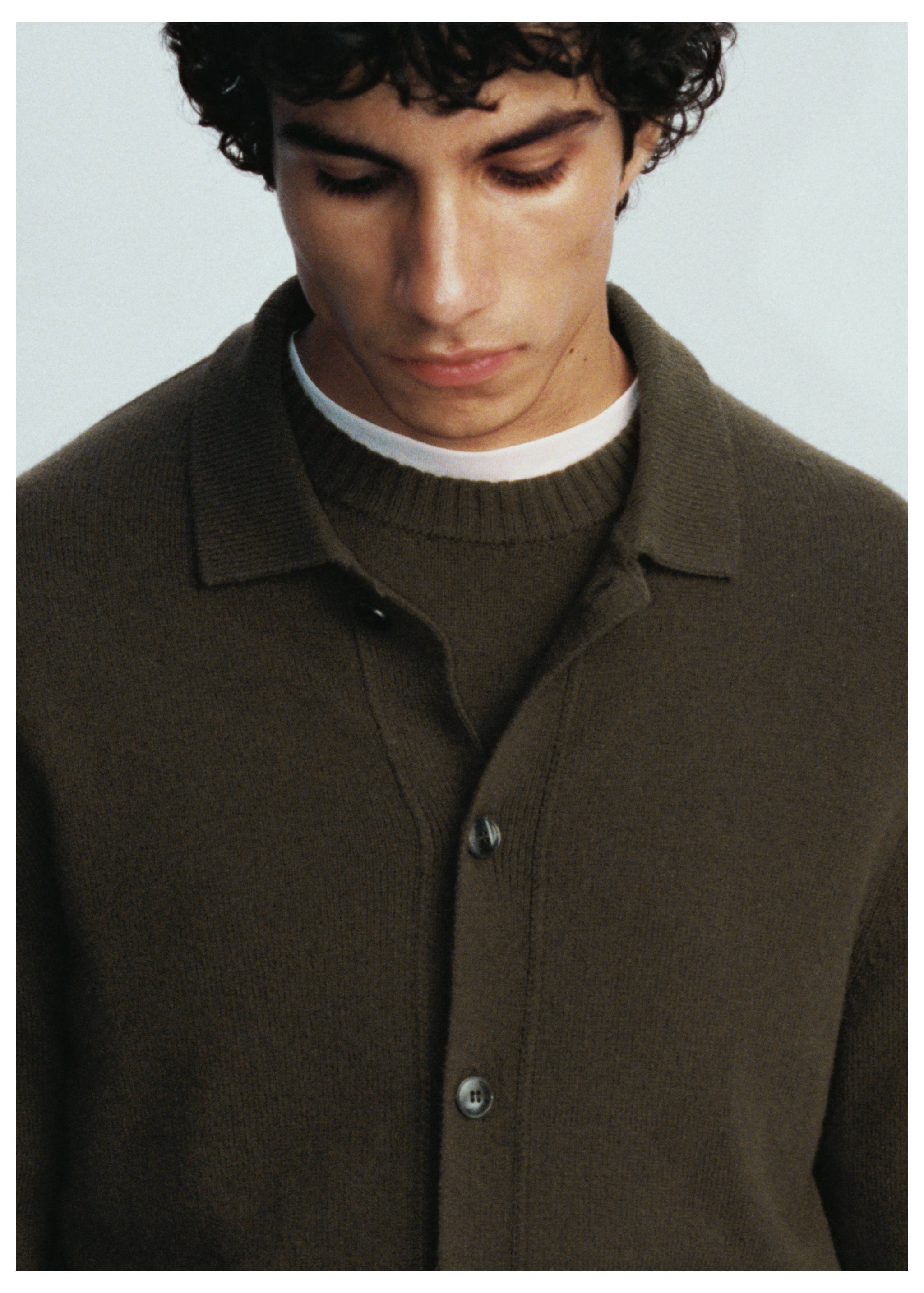 Cárdigan lana punto canalé - Detalle del artículo 3, Khaki. Ref: 77047928-00.