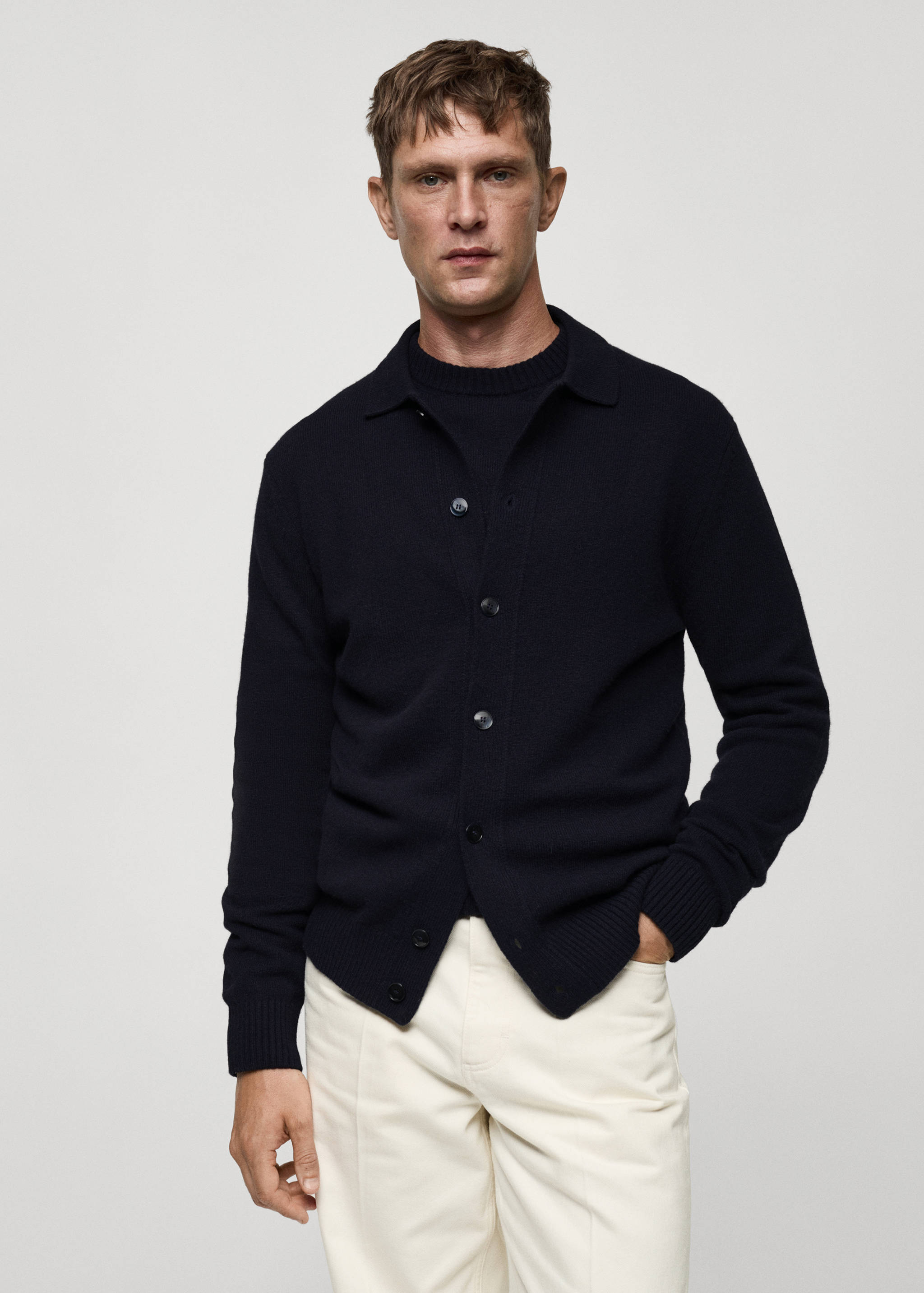 Woll-Cardigan mit Rippmuster - Mittlere Ansicht