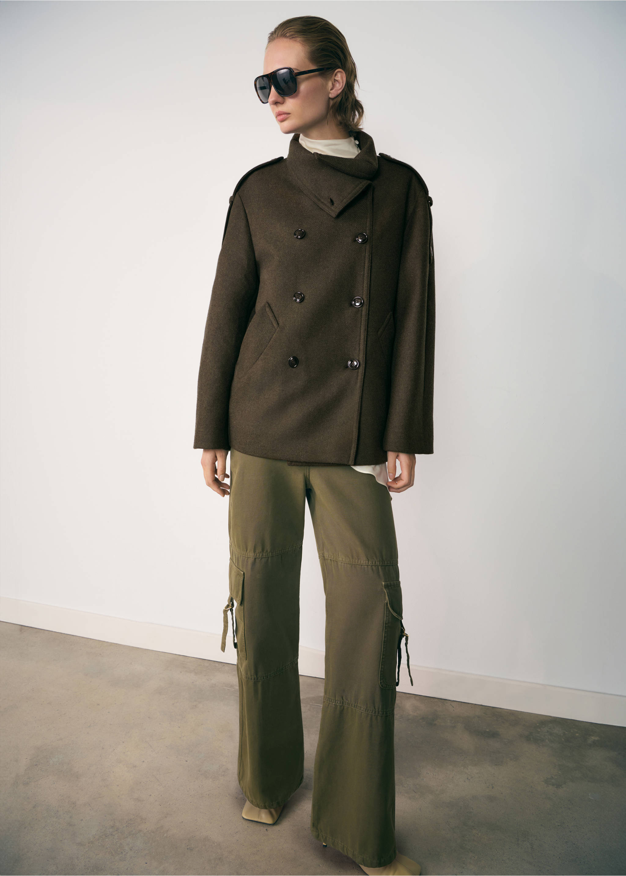 Double-breasted wool coat - General plane, Khaki. Ref: 77047939-00.