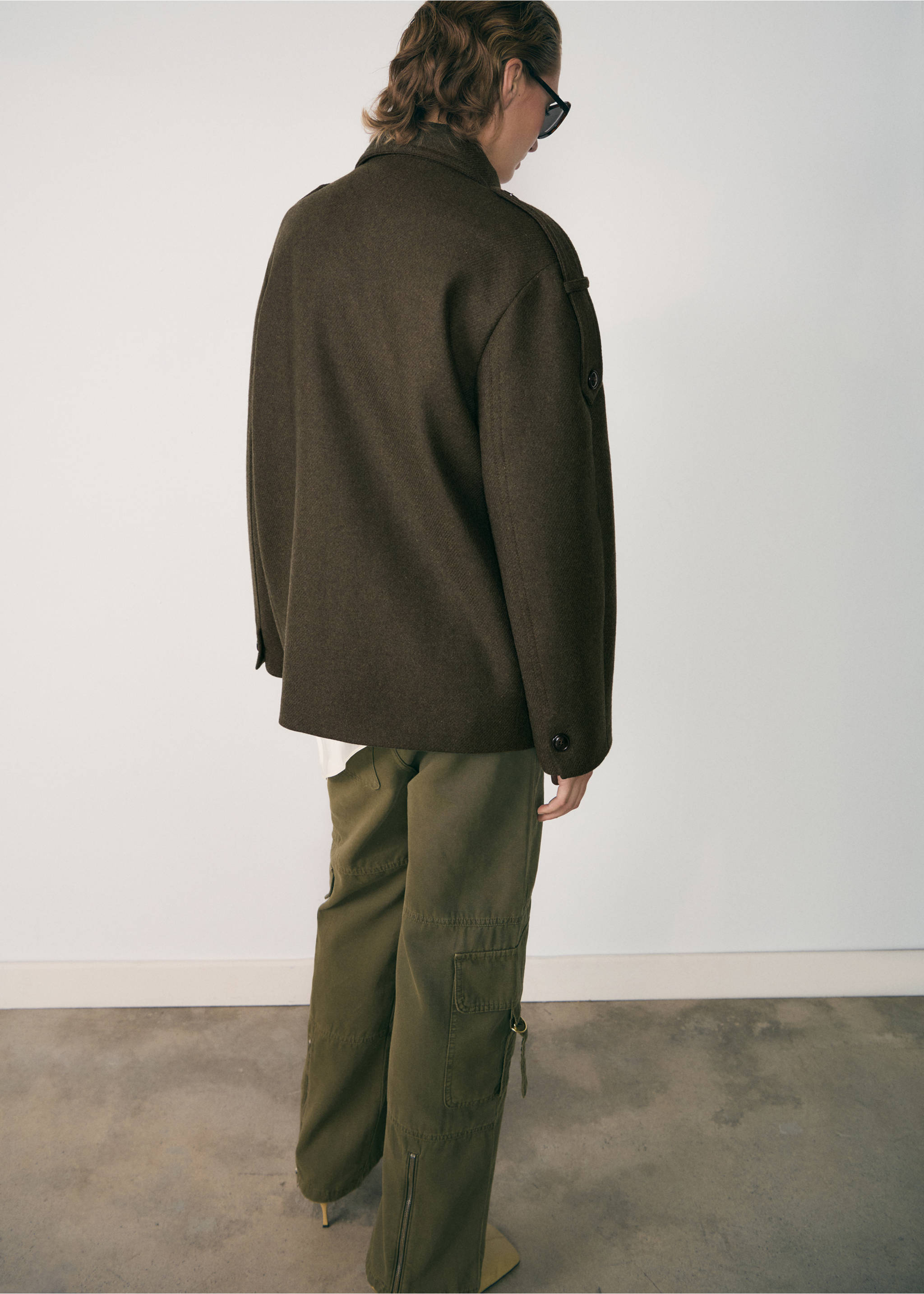 Double-breasted wool coat - Reverse of the article, Khaki. Ref: 77047939-00.