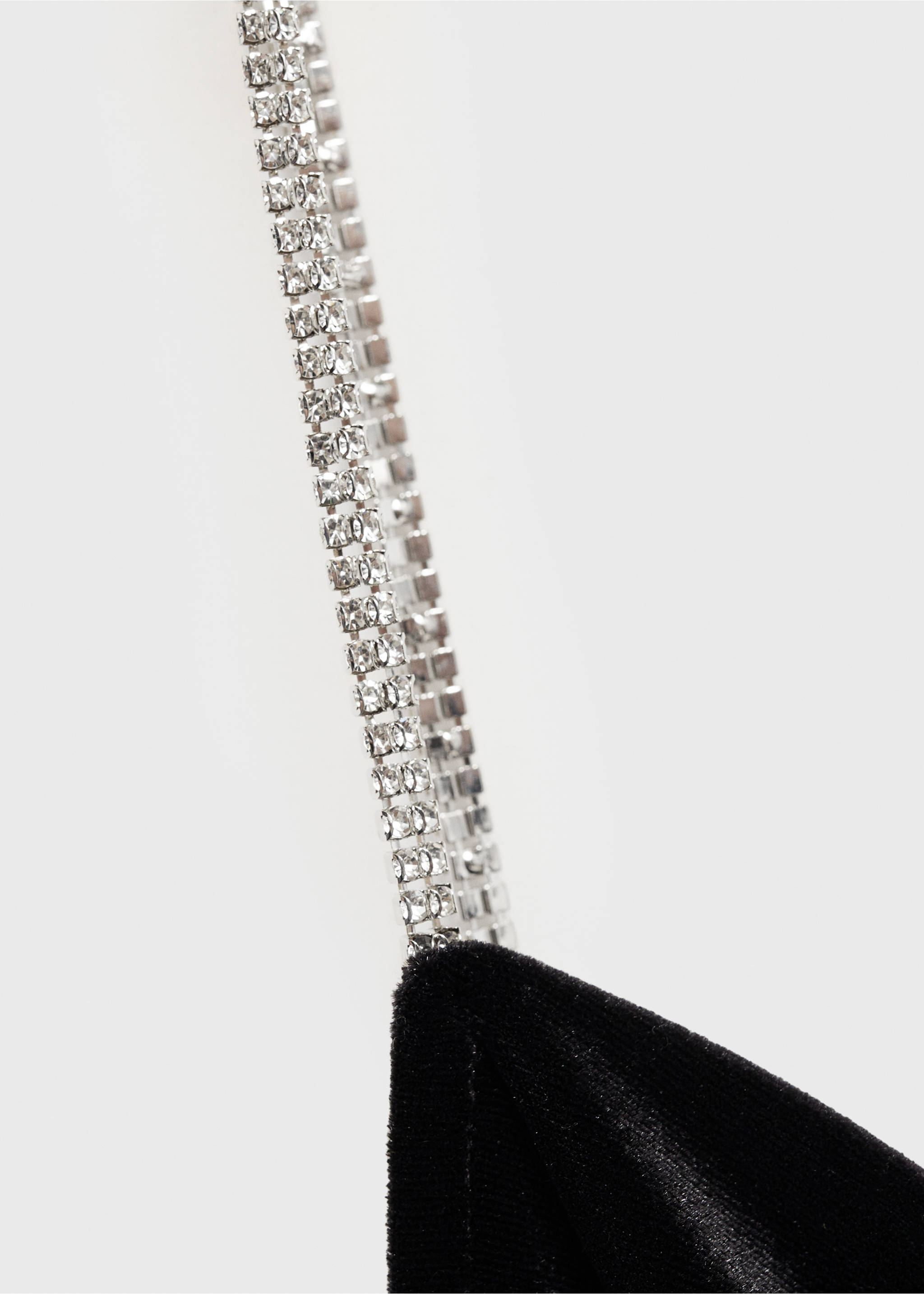 Velvet top with rhinestone straps - Details of the article 8, Black. Ref: 77048266-00.