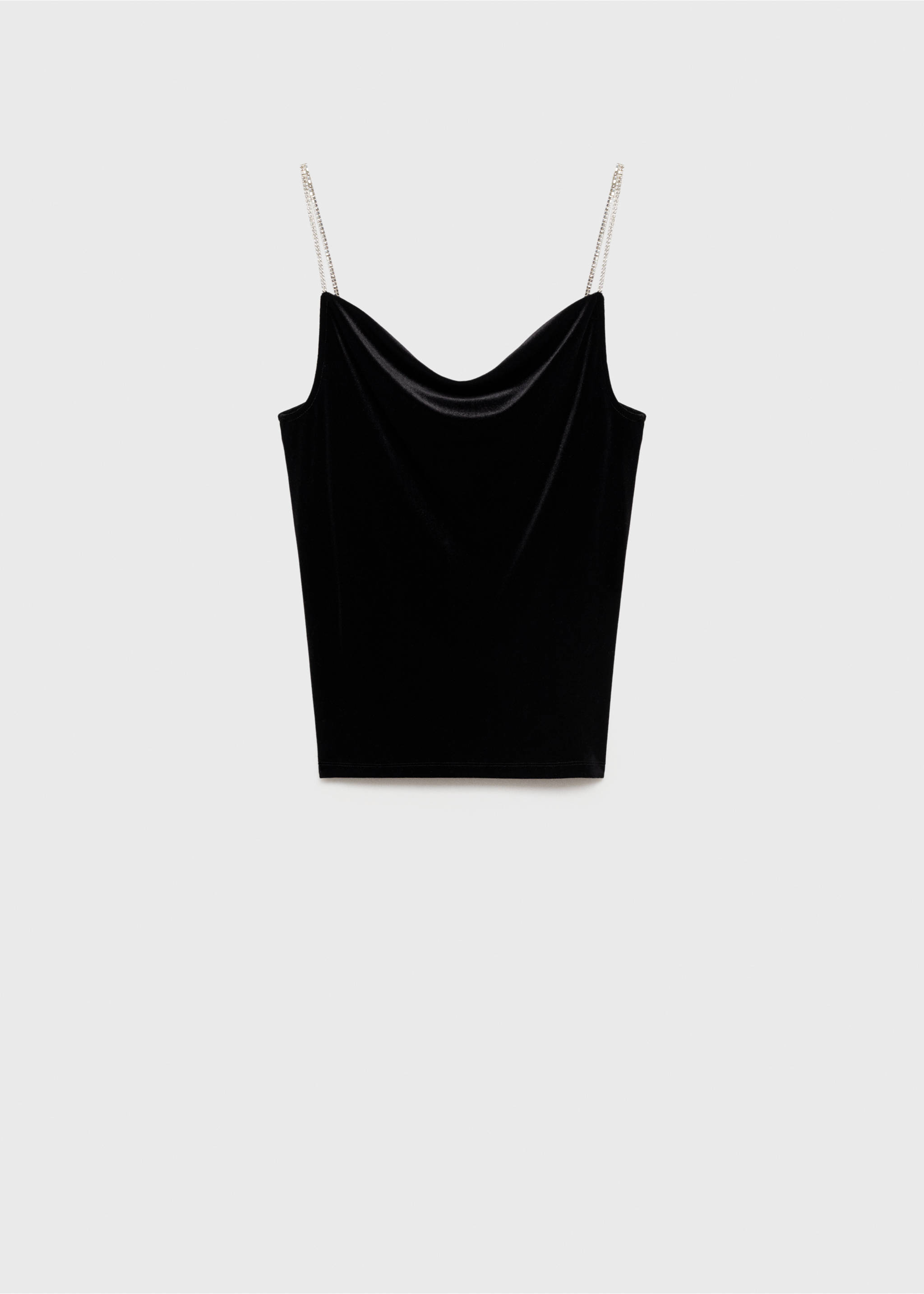Velvet top with rhinestone straps - Article without model, Black. Ref: 77048266-00.