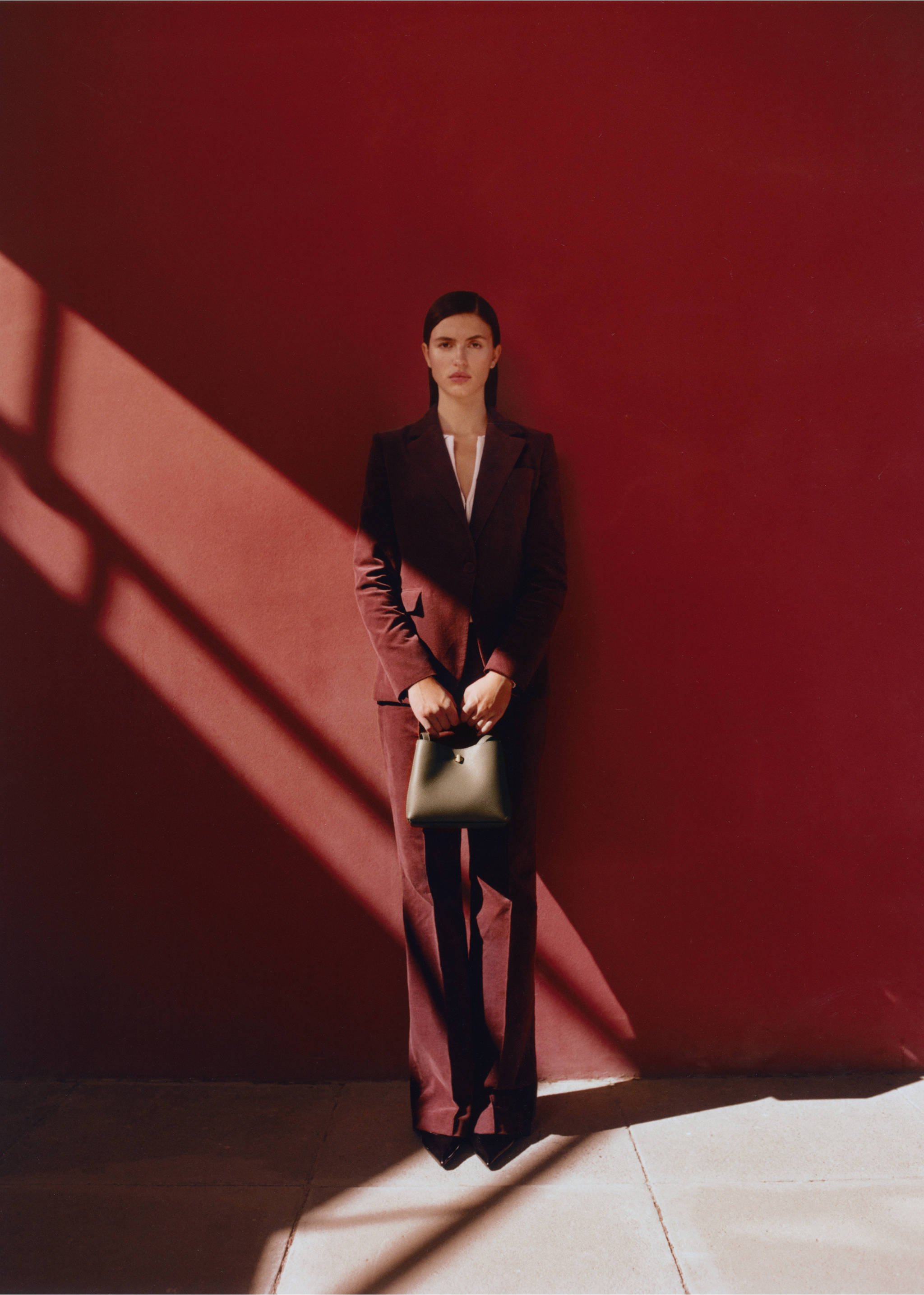 Straight velvet trousers - Details of the article 6, Wine. Ref: 77048272-00.