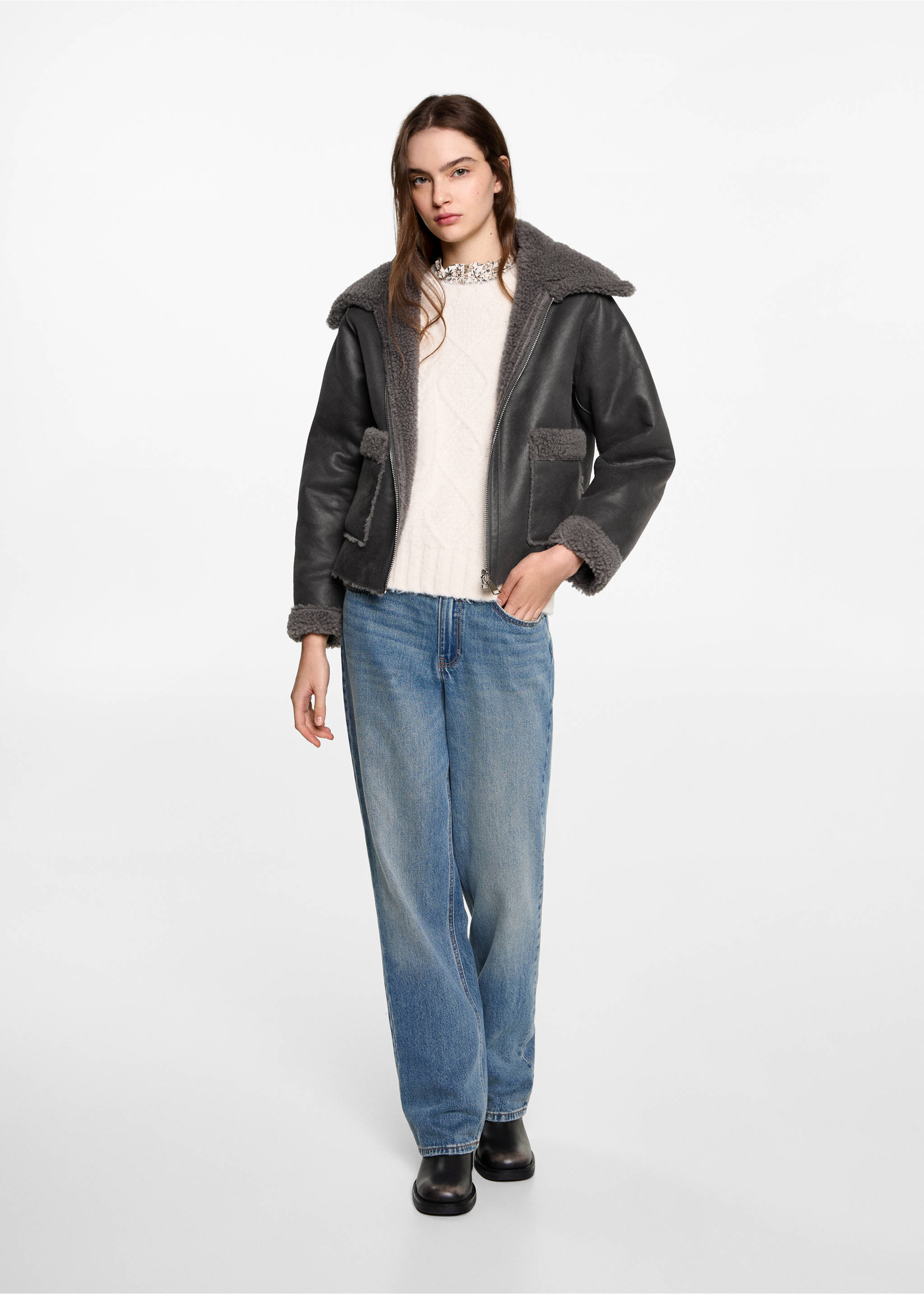 Jacke mit Futter in Lammfelloptik - Allgemeine Ansicht, Anthrazit. Ref: 77048281-00.