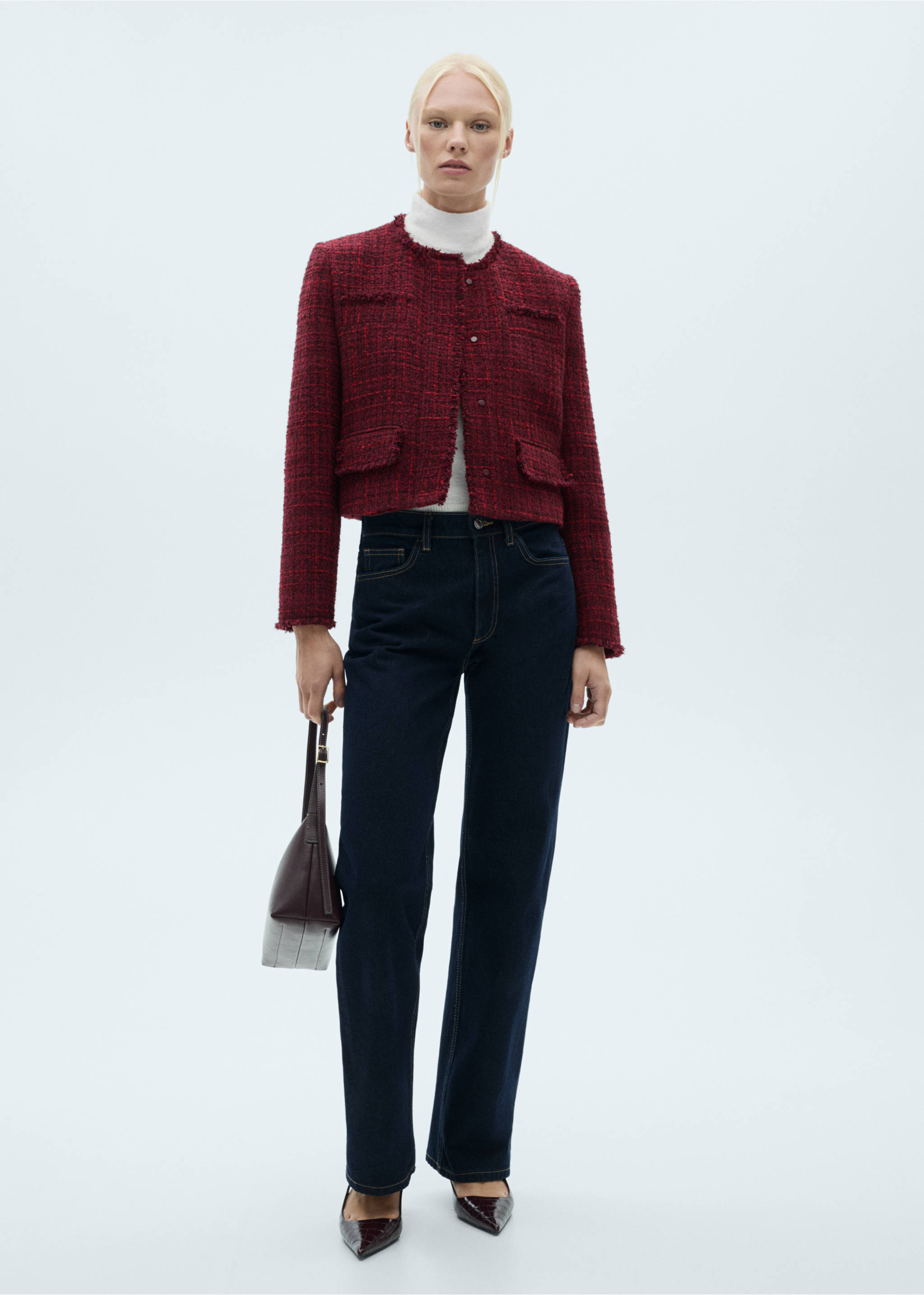 Tweed jacket with frayed ends - General plane, Cherry. Ref: 77048283-00.