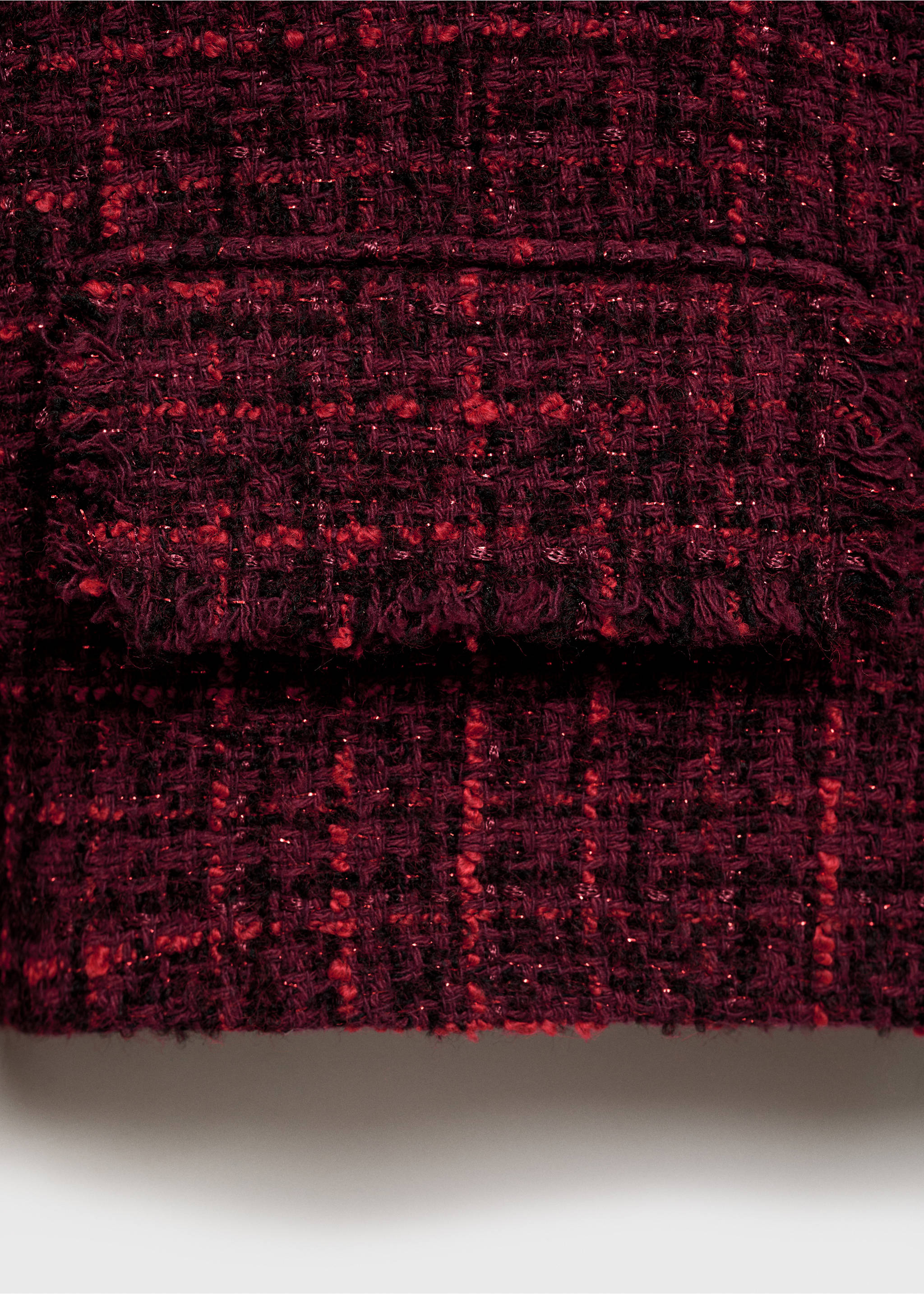 Tweed jacket with frayed ends - Details of the article 0, Cherry. Ref: 77048283-00.