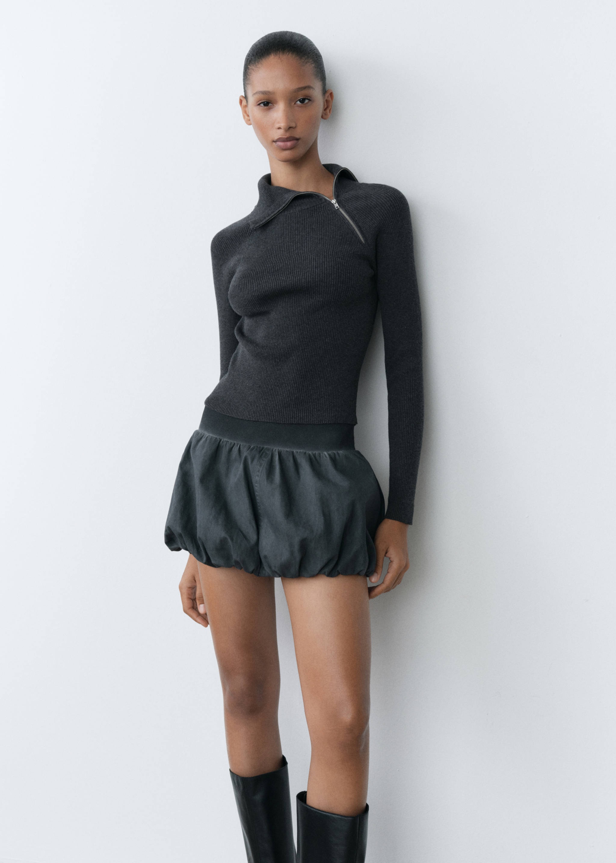 Washed-effect balloon mini-skirt - General plane