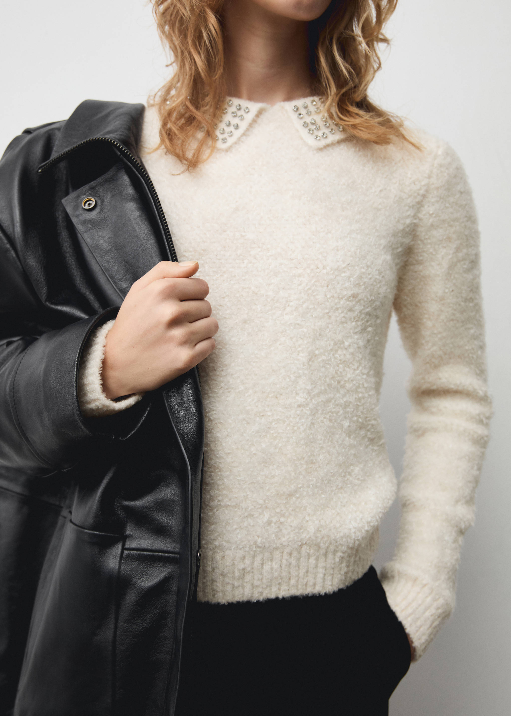 Jersey cuello polo strass - Plano medio