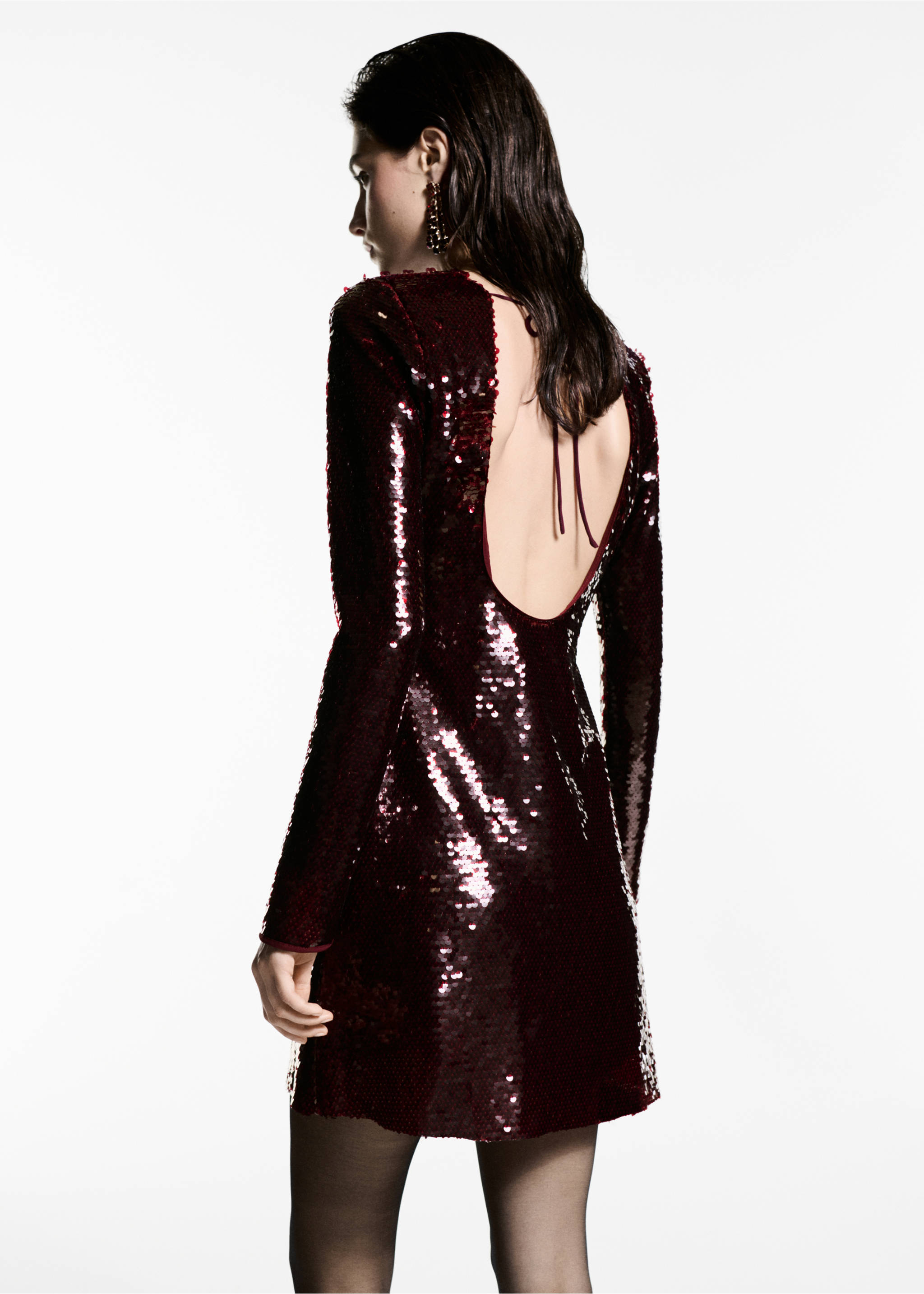 Scoop-back sequin dress - Reverse of the article, Maroon. Ref: 77049058-00.
