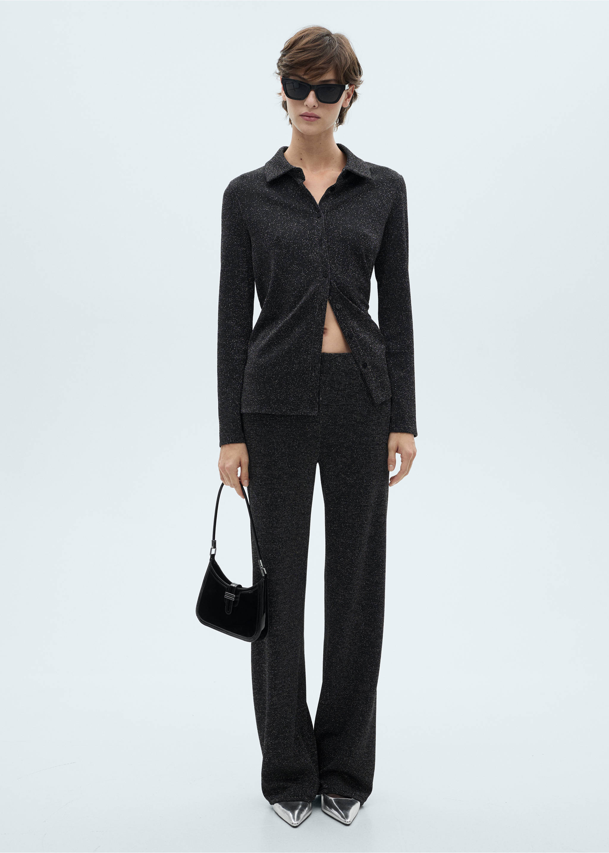 Strickhemd aus Lurex - Allgemeine Ansicht, Grau. Ref: 77049061-00.