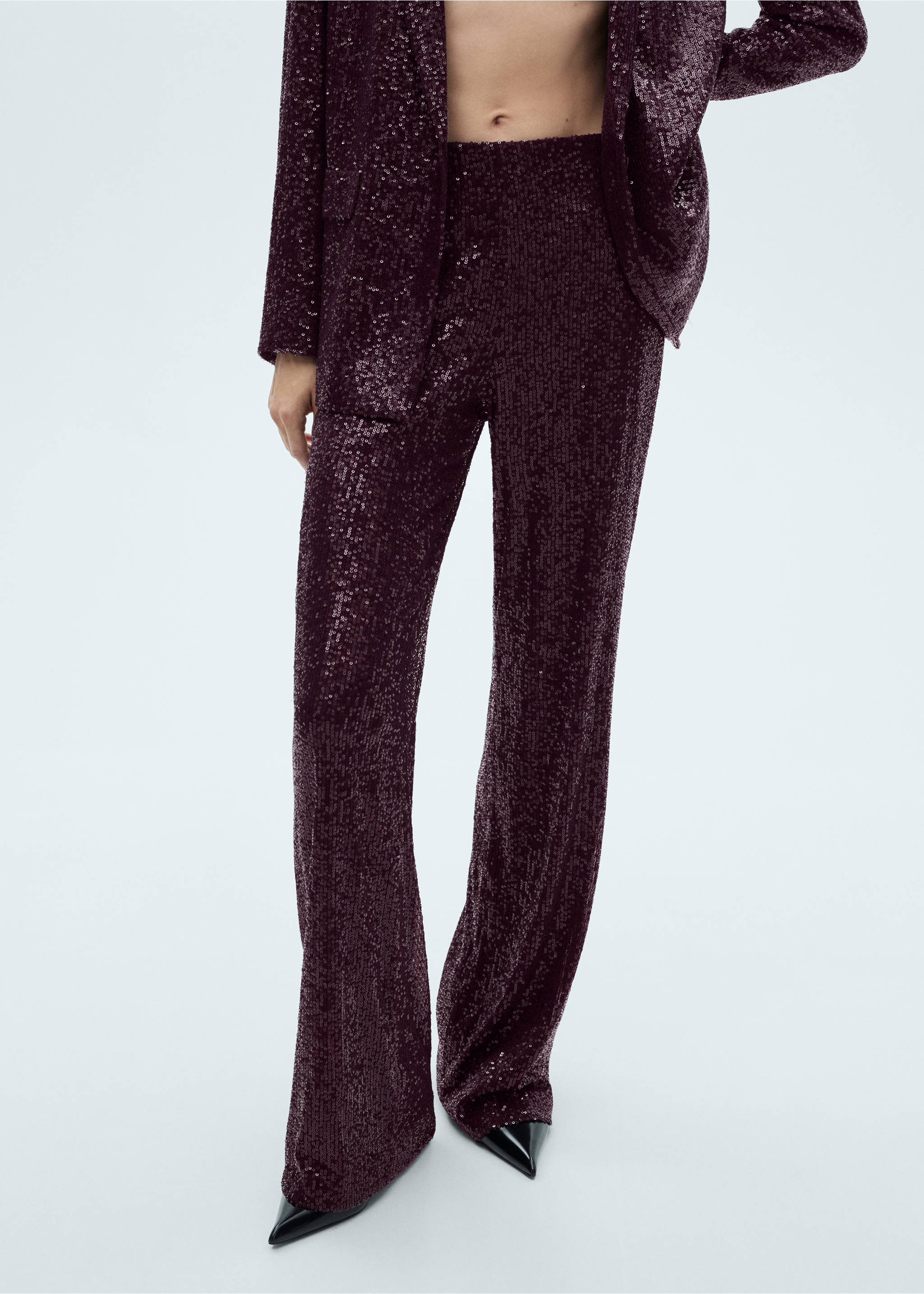 Sequined palazzo trousers - Medium plane, Wine. Ref: 77049062-00.