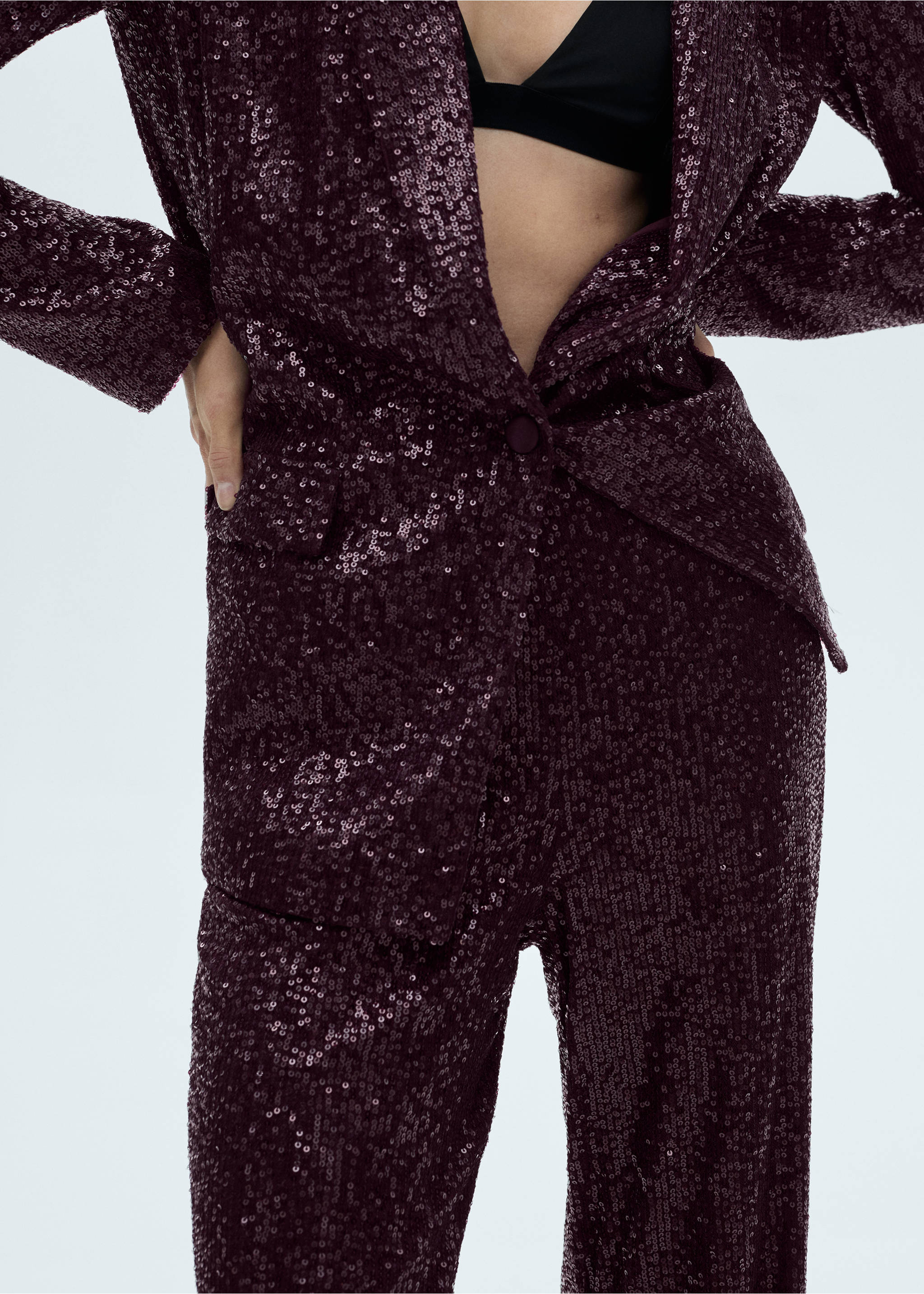 Sequined palazzo trousers - Details of the article 6, Wine. Ref: 77049062-00.