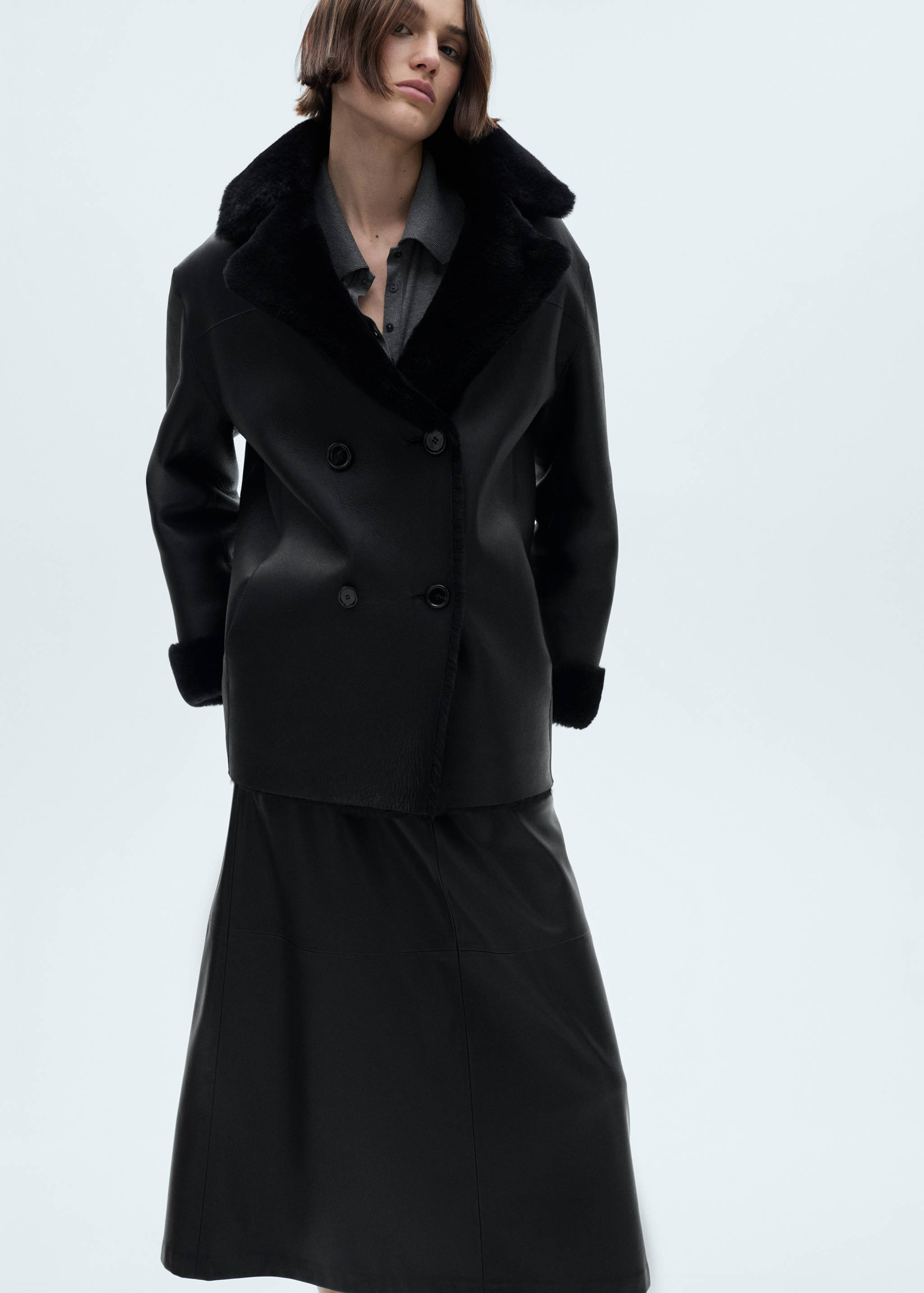 Double-breasted leather coat - Medium plane