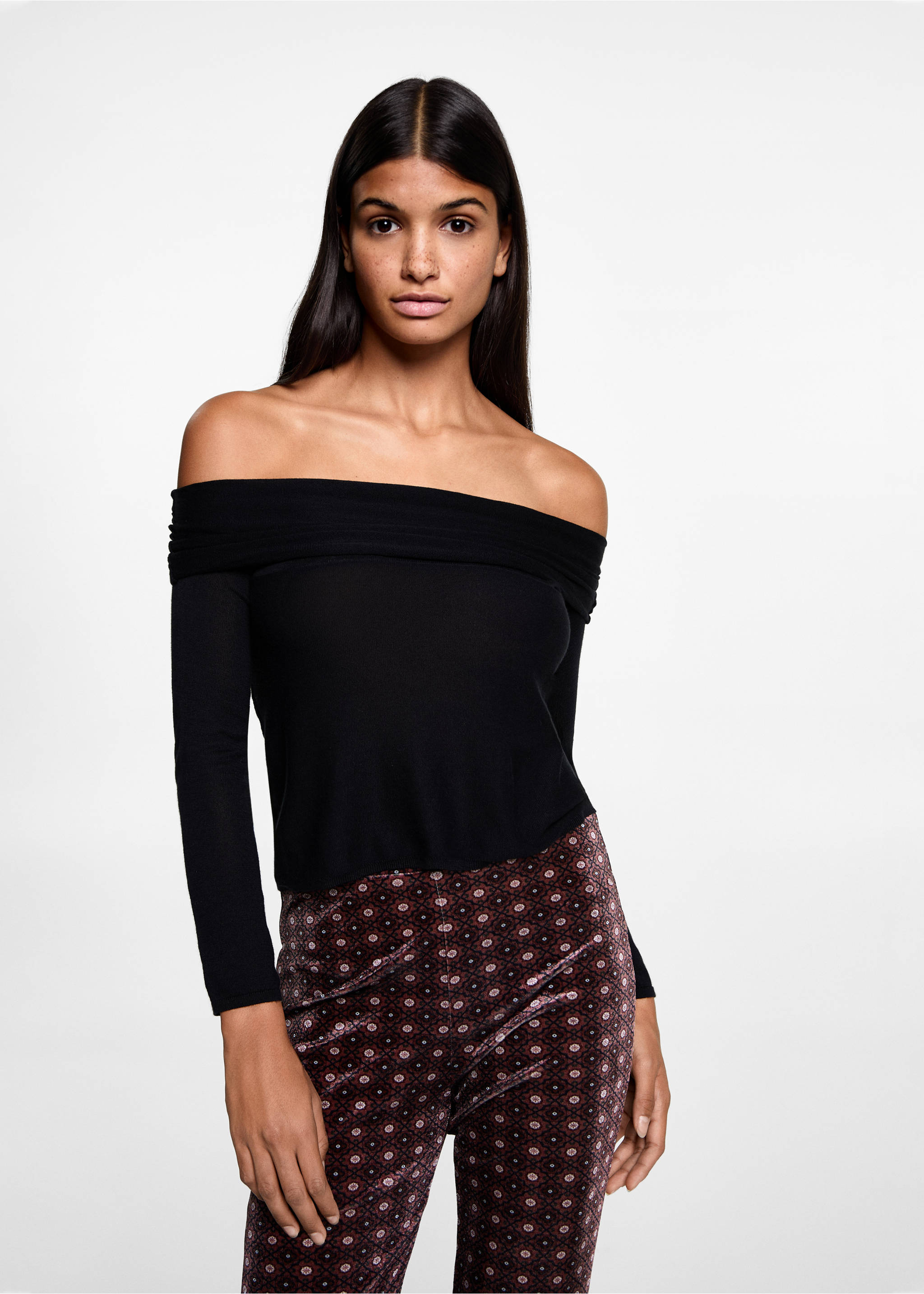 Flared leggings with velvet print - Medium plane, Maroon. Ref: 77049066-00.