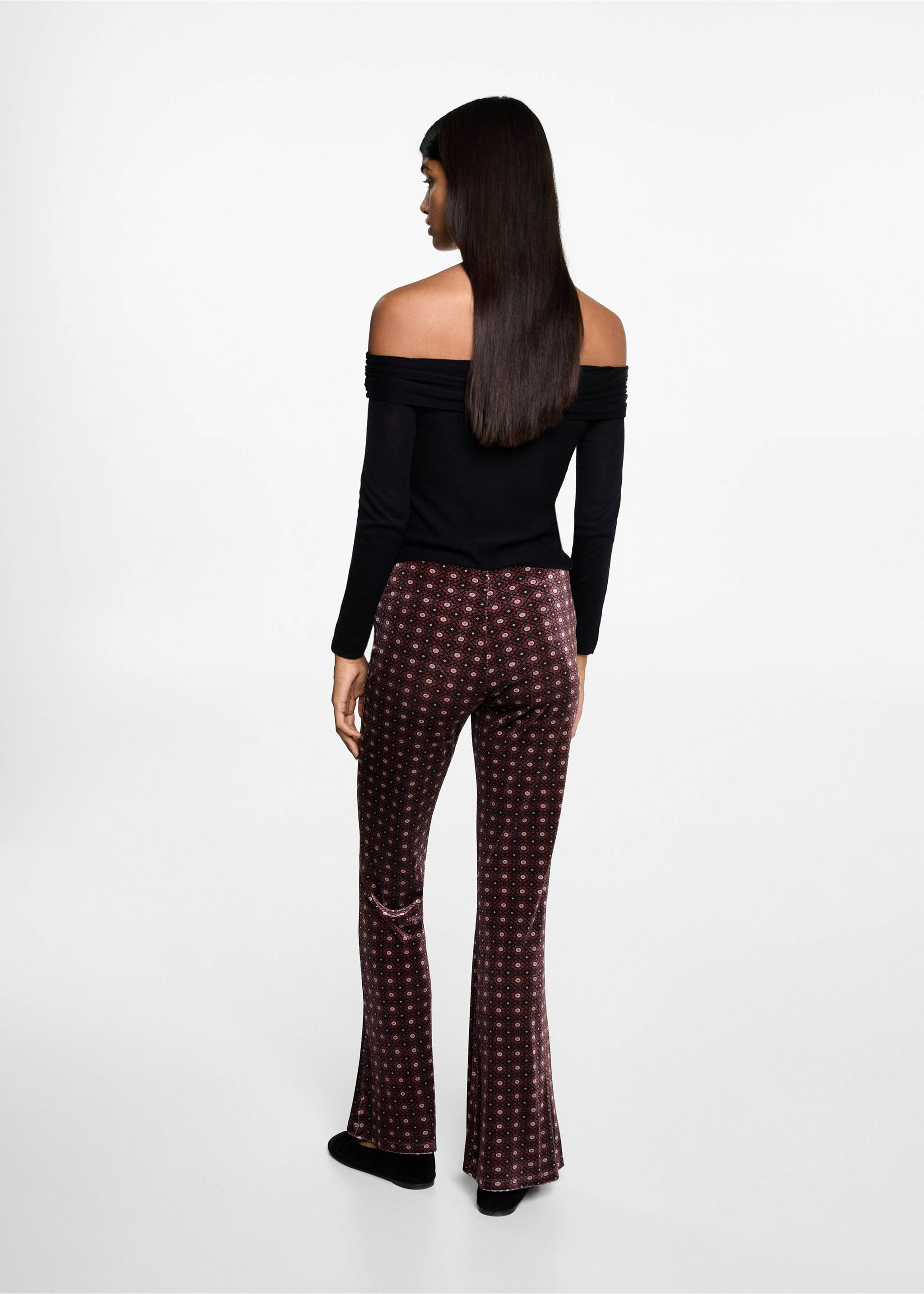 Flared leggings with velvet print - Reverse of the article, Maroon. Ref: 77049066-00.