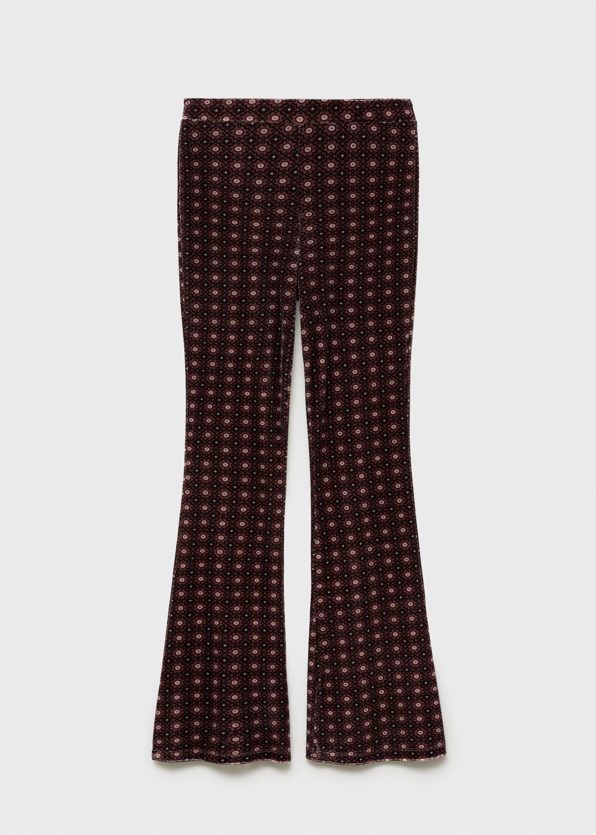 Flared leggings with velvet print - Article without model, Maroon. Ref: 77049066-00.