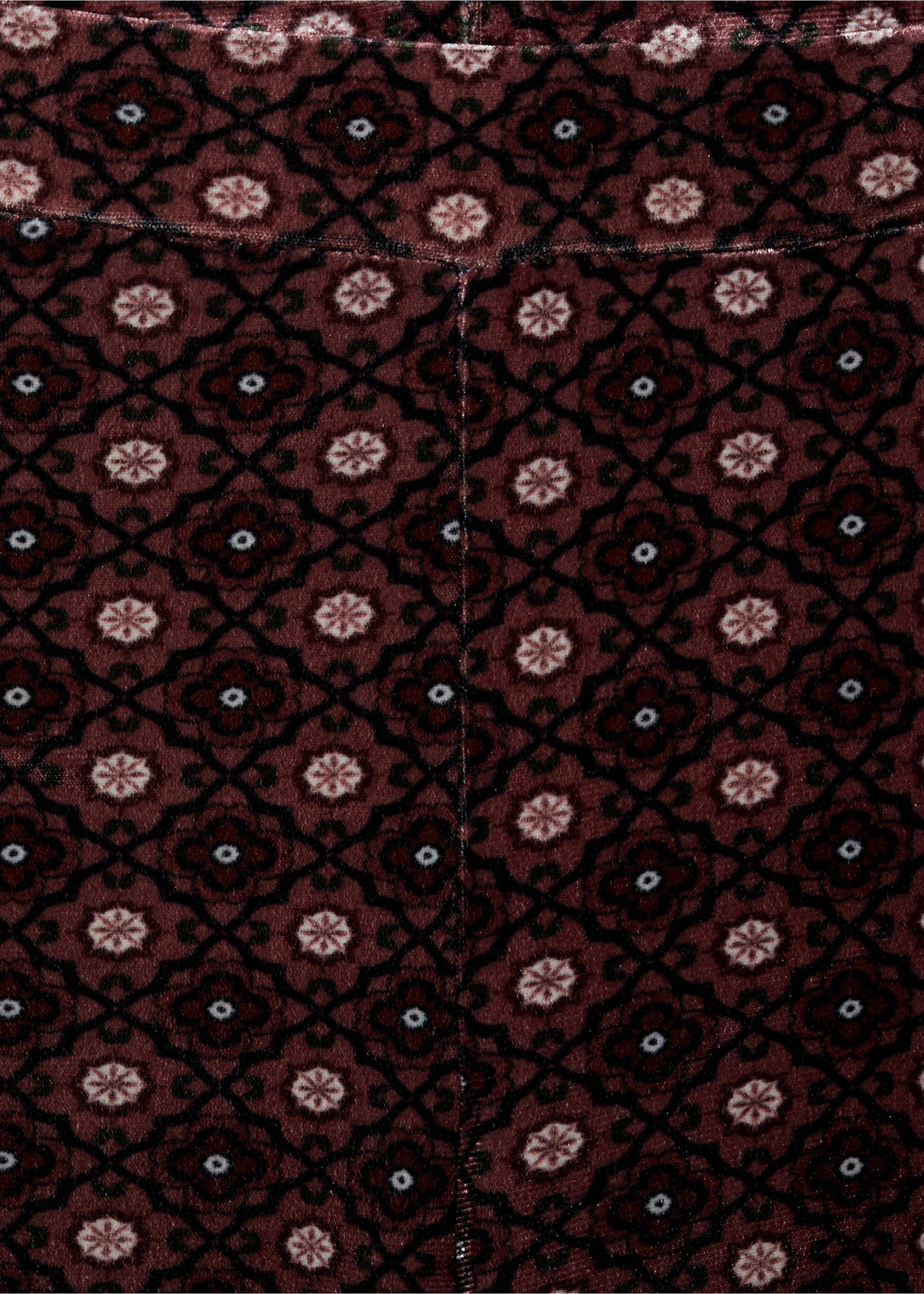 Flared leggings with velvet print - Details of the article 8, Maroon. Ref: 77049066-00.
