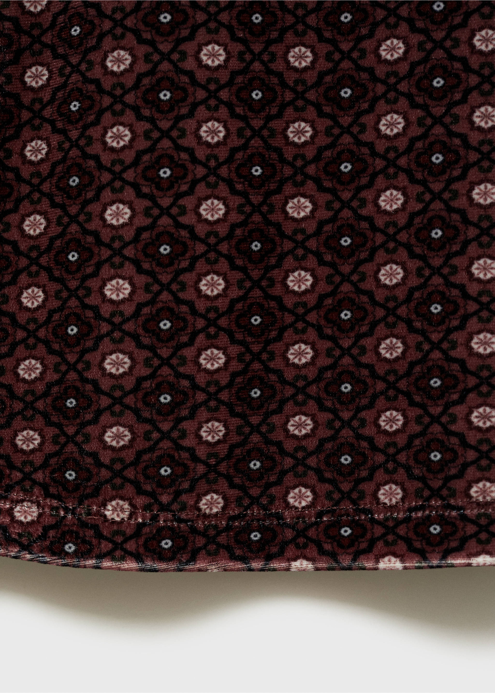 Flared leggings with velvet print - Details of the article 0, Maroon. Ref: 77049066-00.