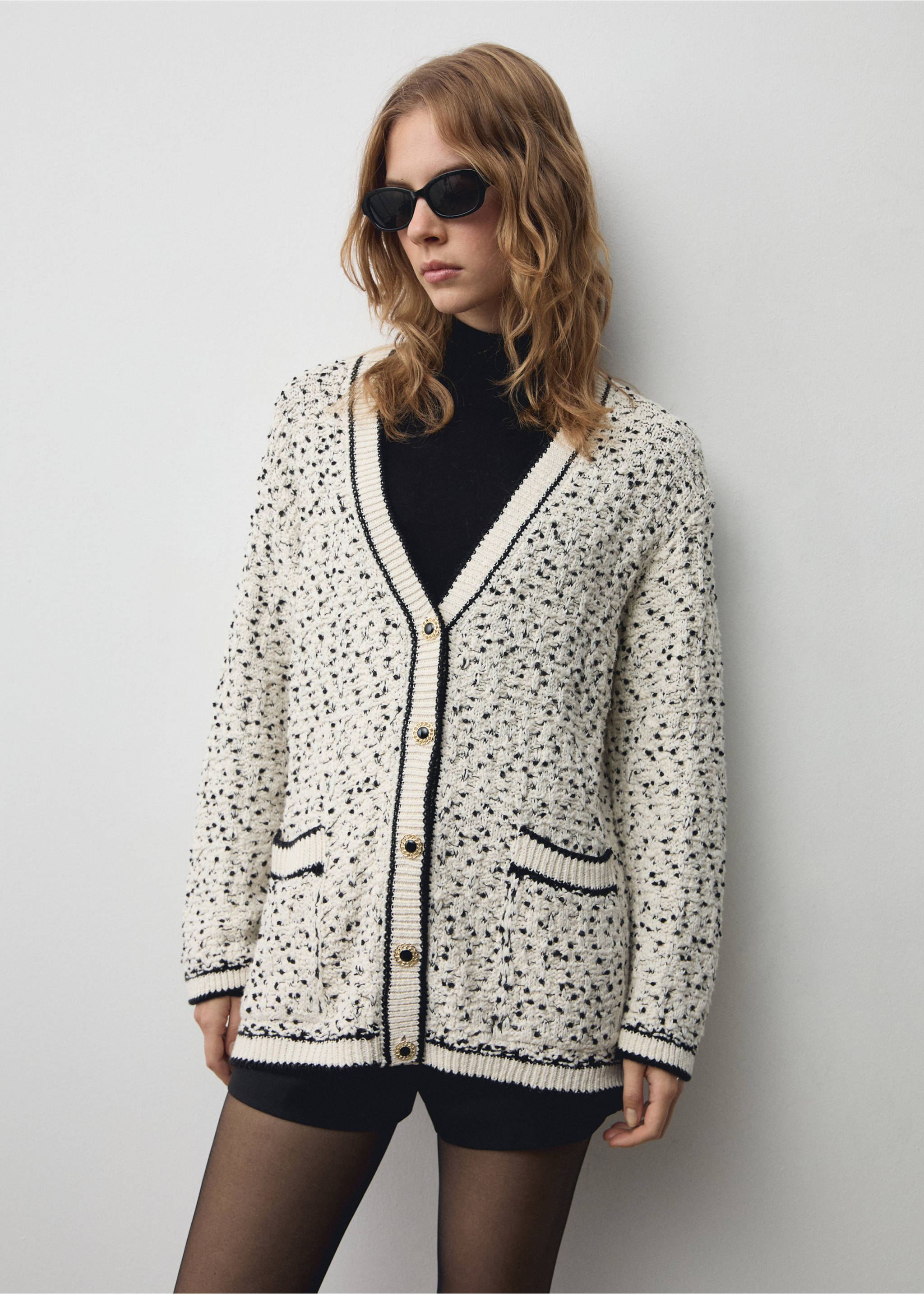 Cárdigan oversize jaspeado - Plano medio, Crudo. Ref: 77049068-00.