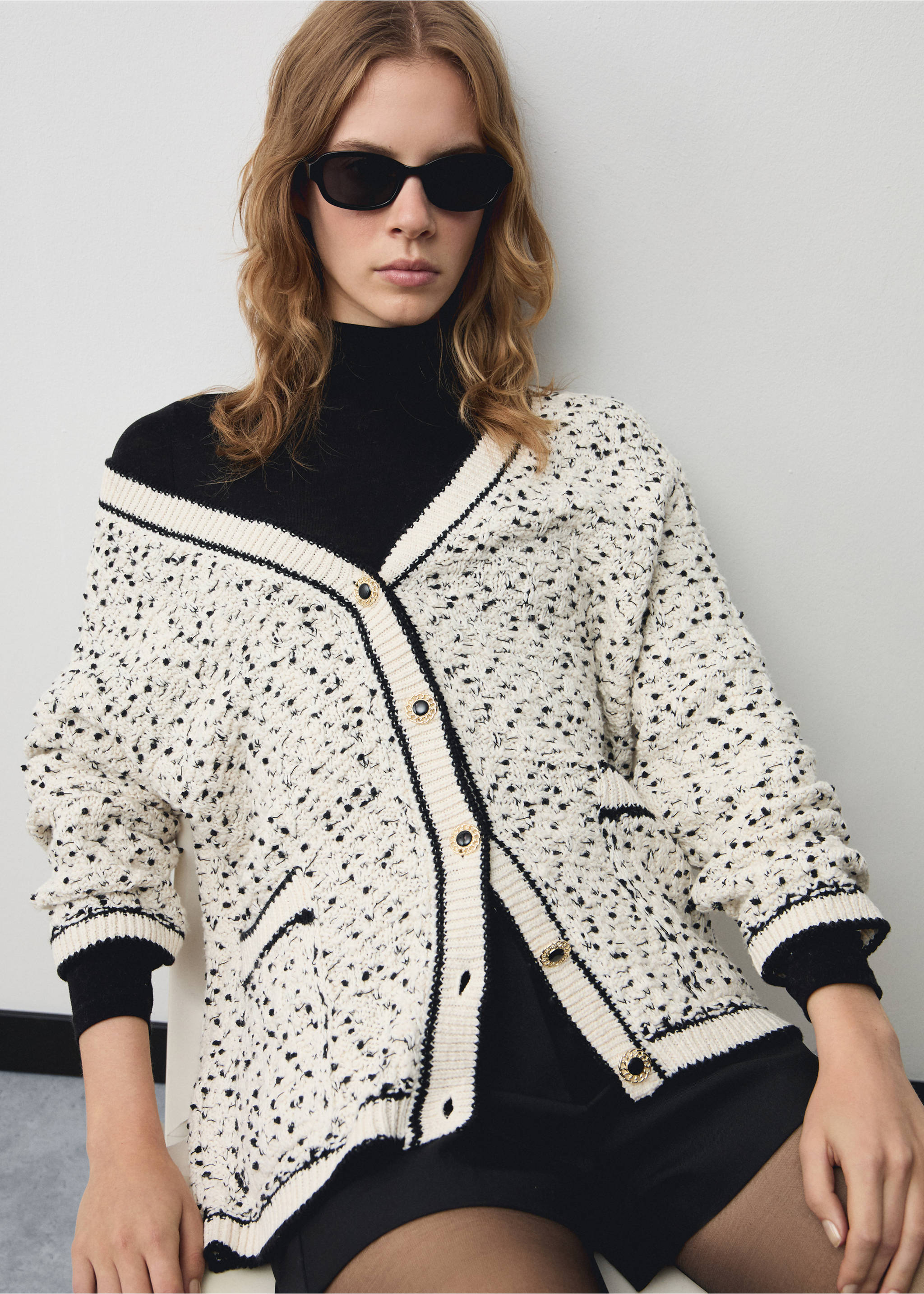 Cárdigan oversize jaspeado - Detalle del artículo 2, Crudo. Ref: 77049068-00.