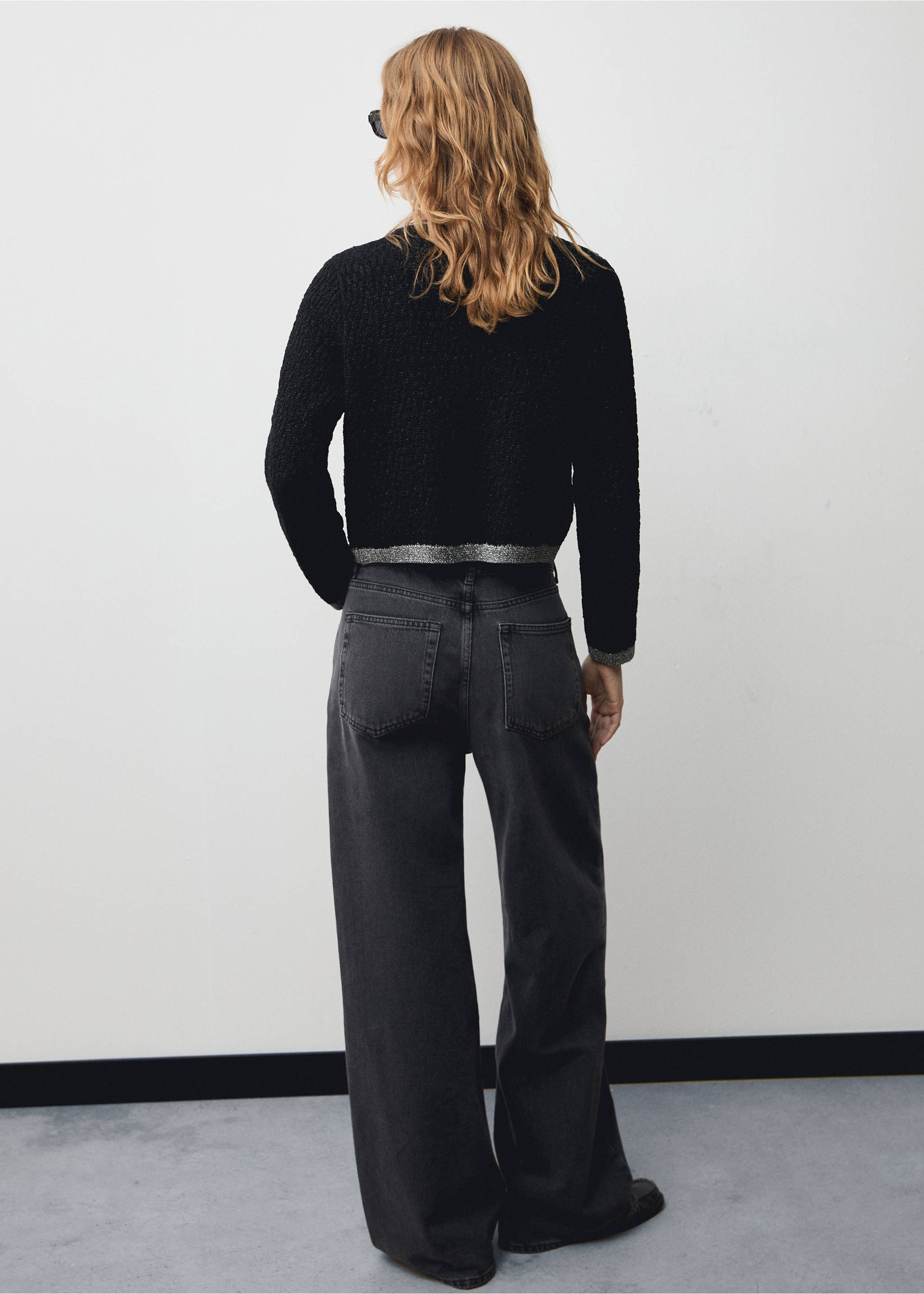 Knitted jacket with lurex detail - Reverse of the article, Black. Ref: 77049069-00.