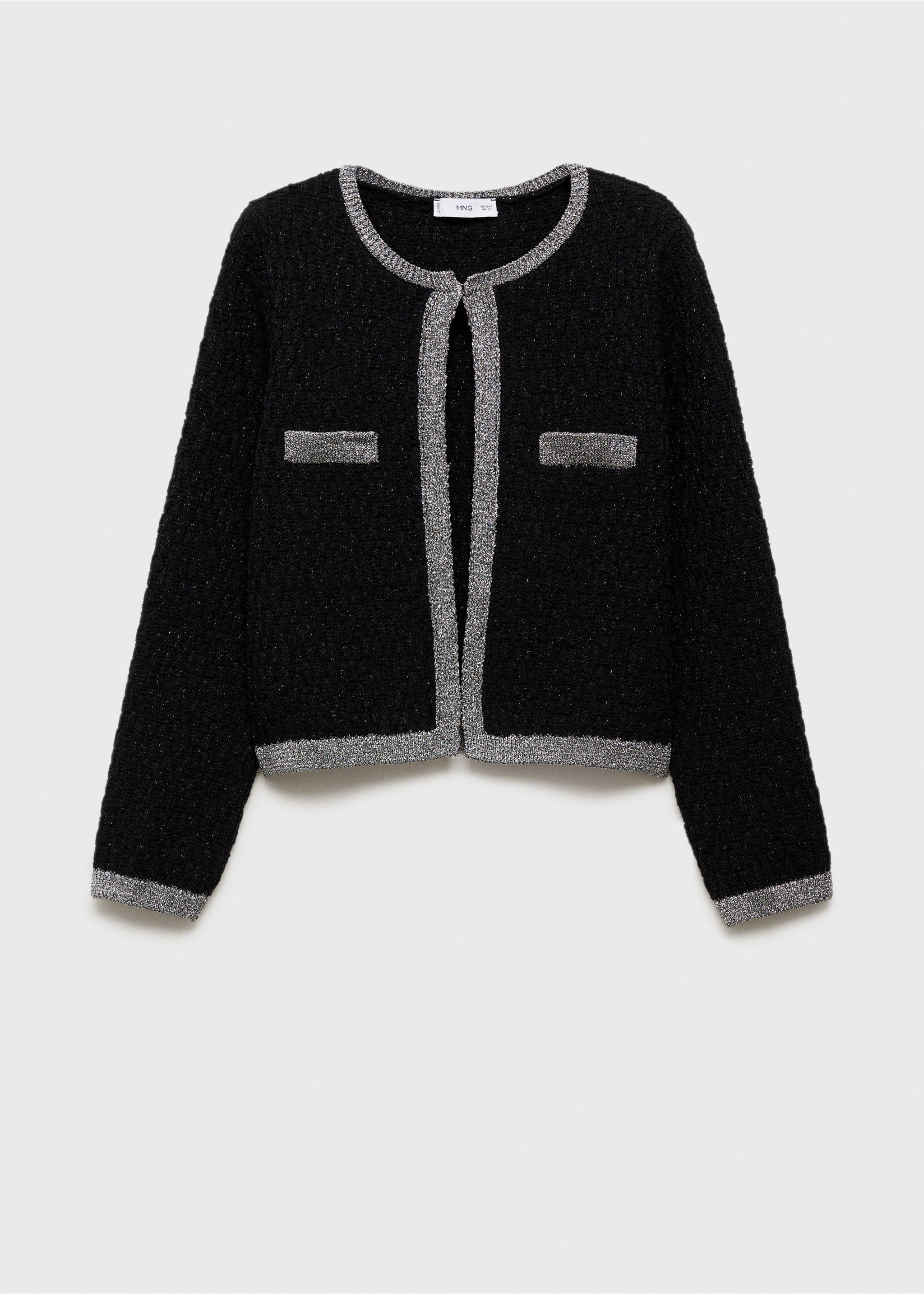 Knitted jacket with lurex detail - Article without model, Black. Ref: 77049069-00.