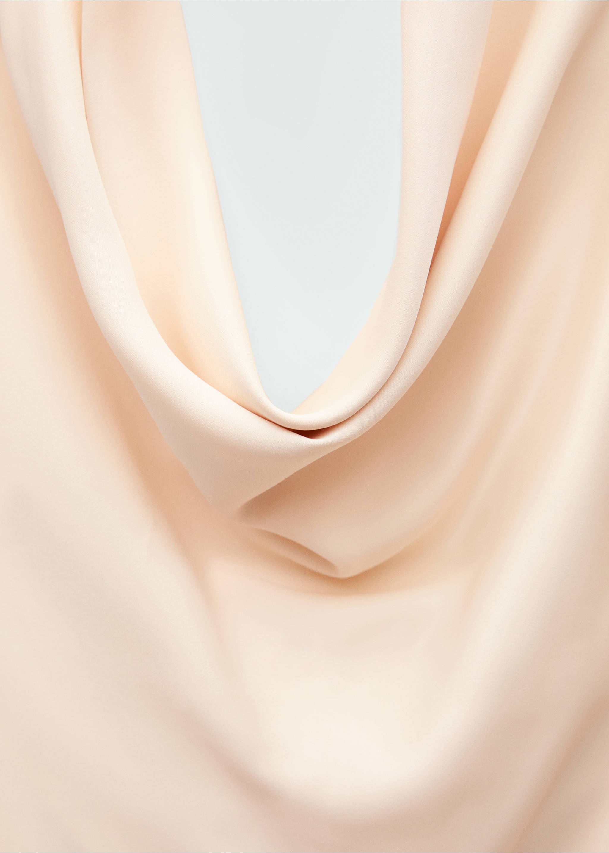 Draped neck satin dress - Details of the article 8, Ecru. Ref: 77049073-00.